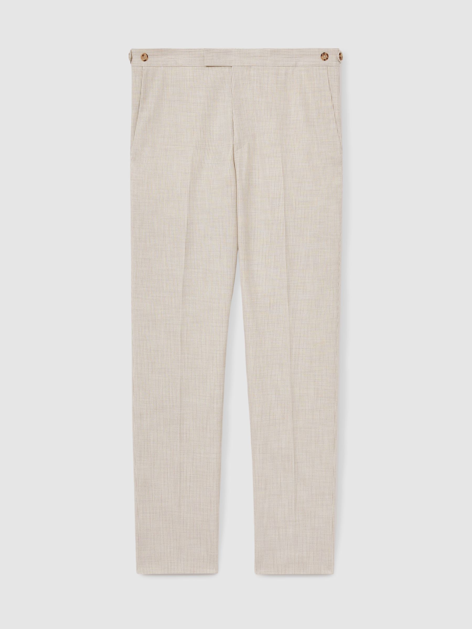 Slim-Fit Pinstripe Suit Trousers in Oatmeal/White