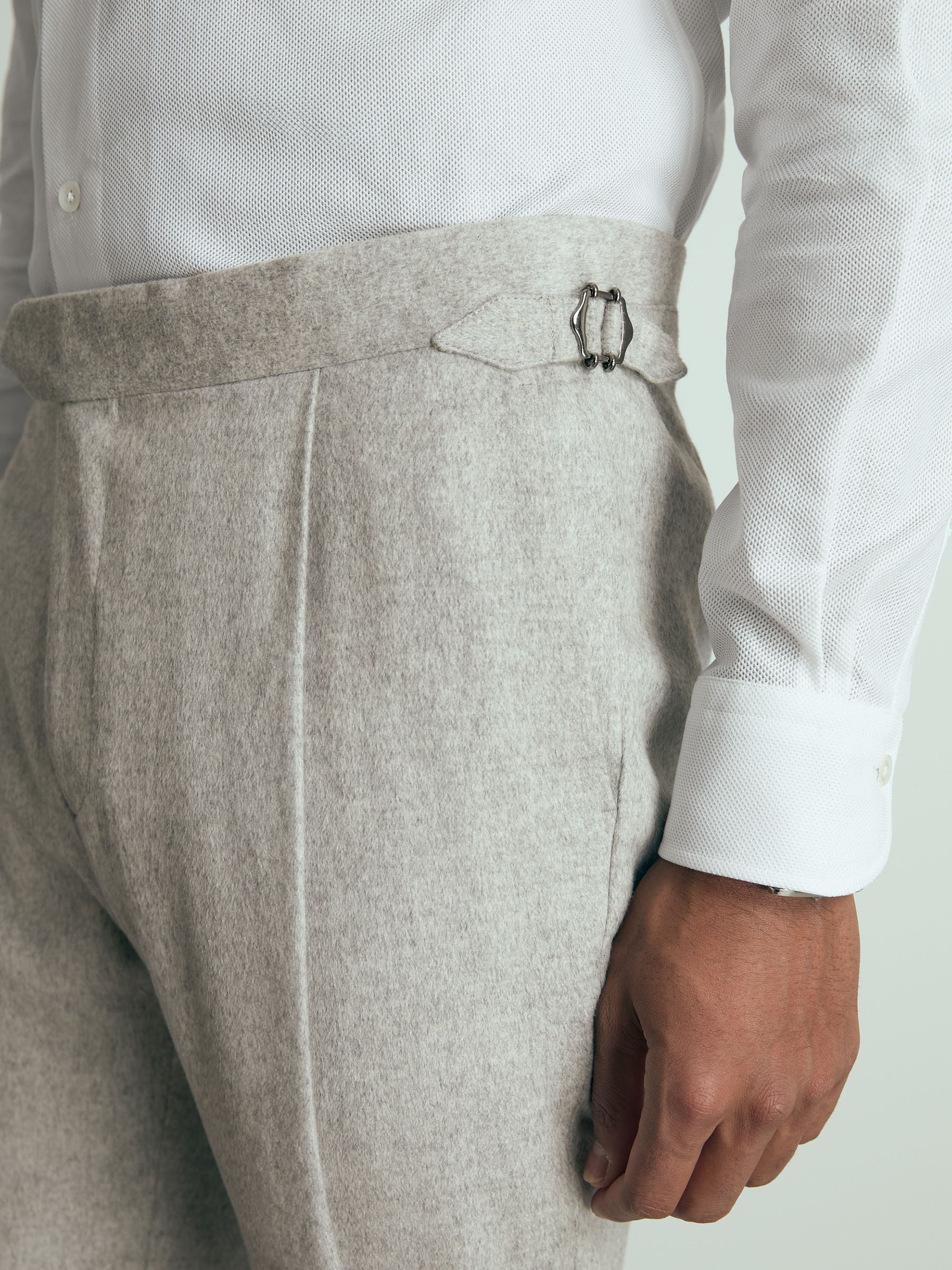 Atelier Tapered Wool Suit Trousers in Grey Melange