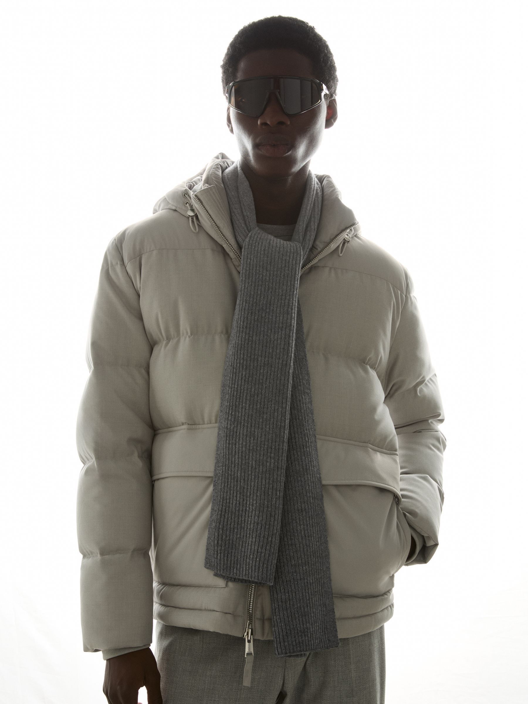 Ribbed Merino Scarf in Mid Grey Melange