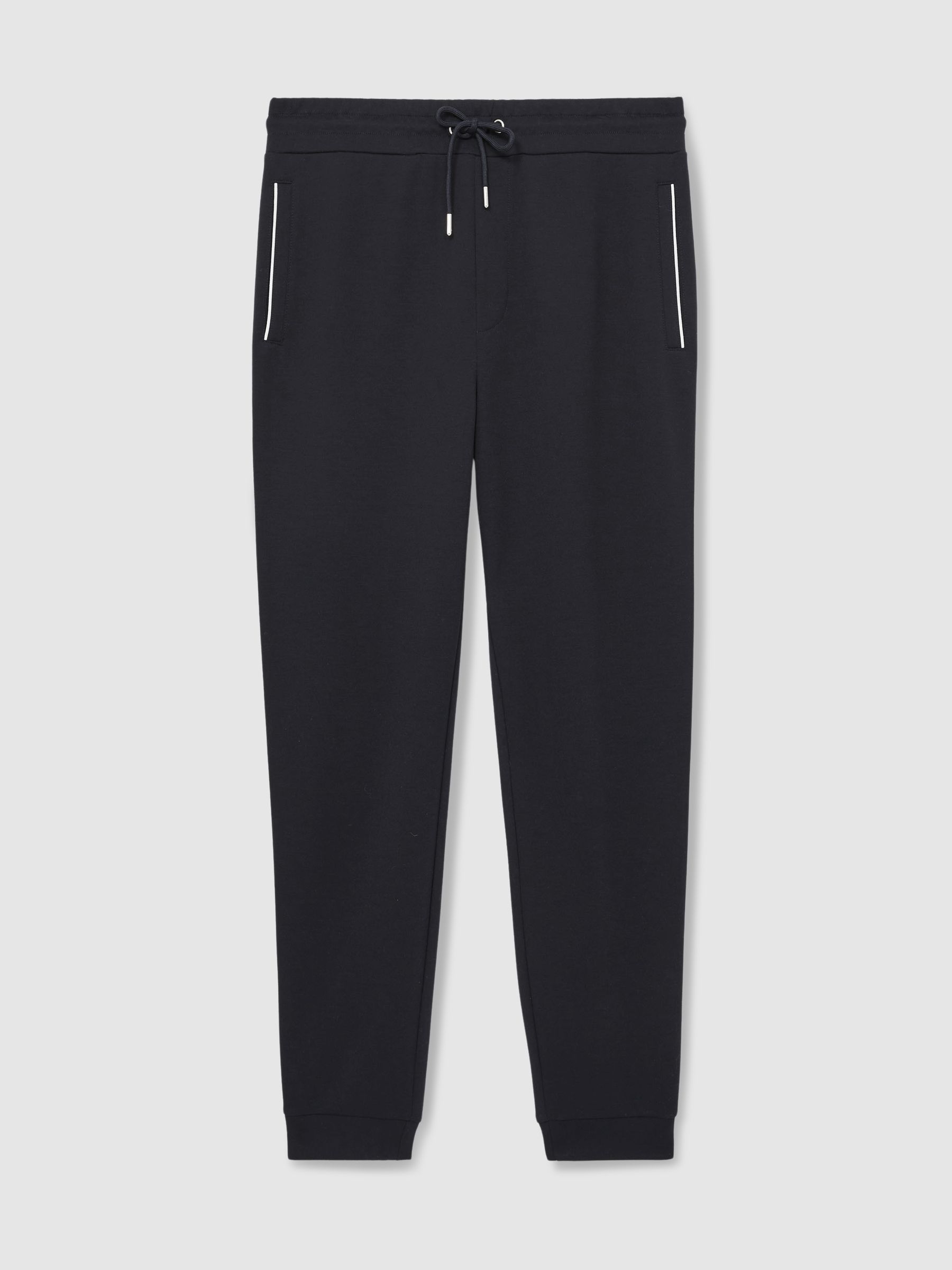 Interlock Piped Drawstring Joggers in Navy