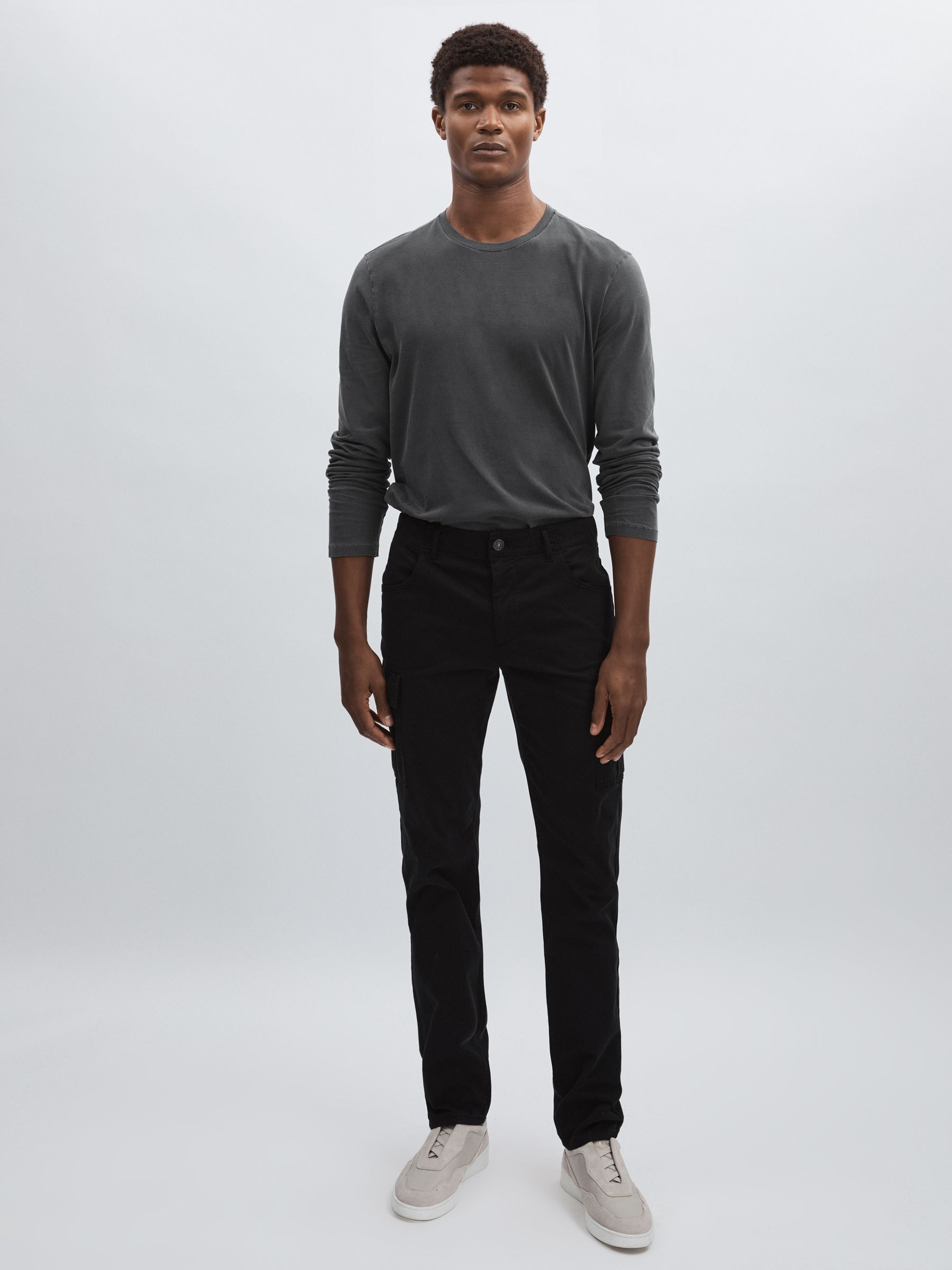Paige Stretch-Cotton Slim Cargo Trousers in Black