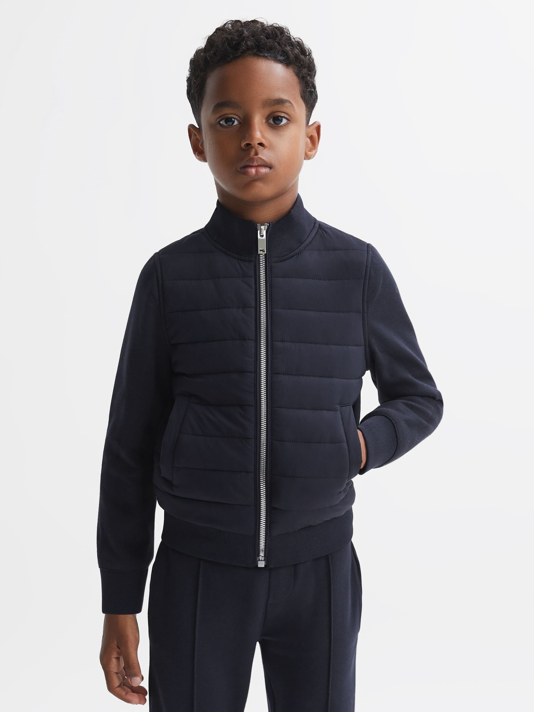 3-9 yrs Funnel Neck Quilted Hybrid Jacket in Navy