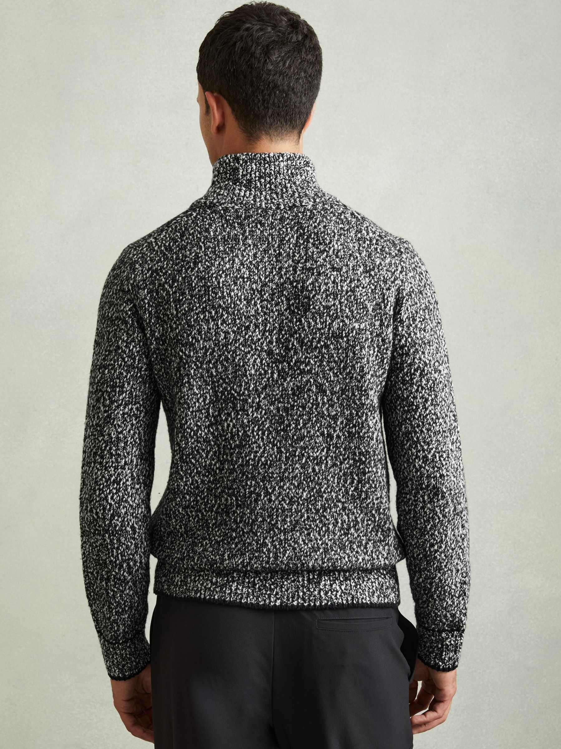 Marled Cotton and Wool Funnel-Neck Jumper in Black/White