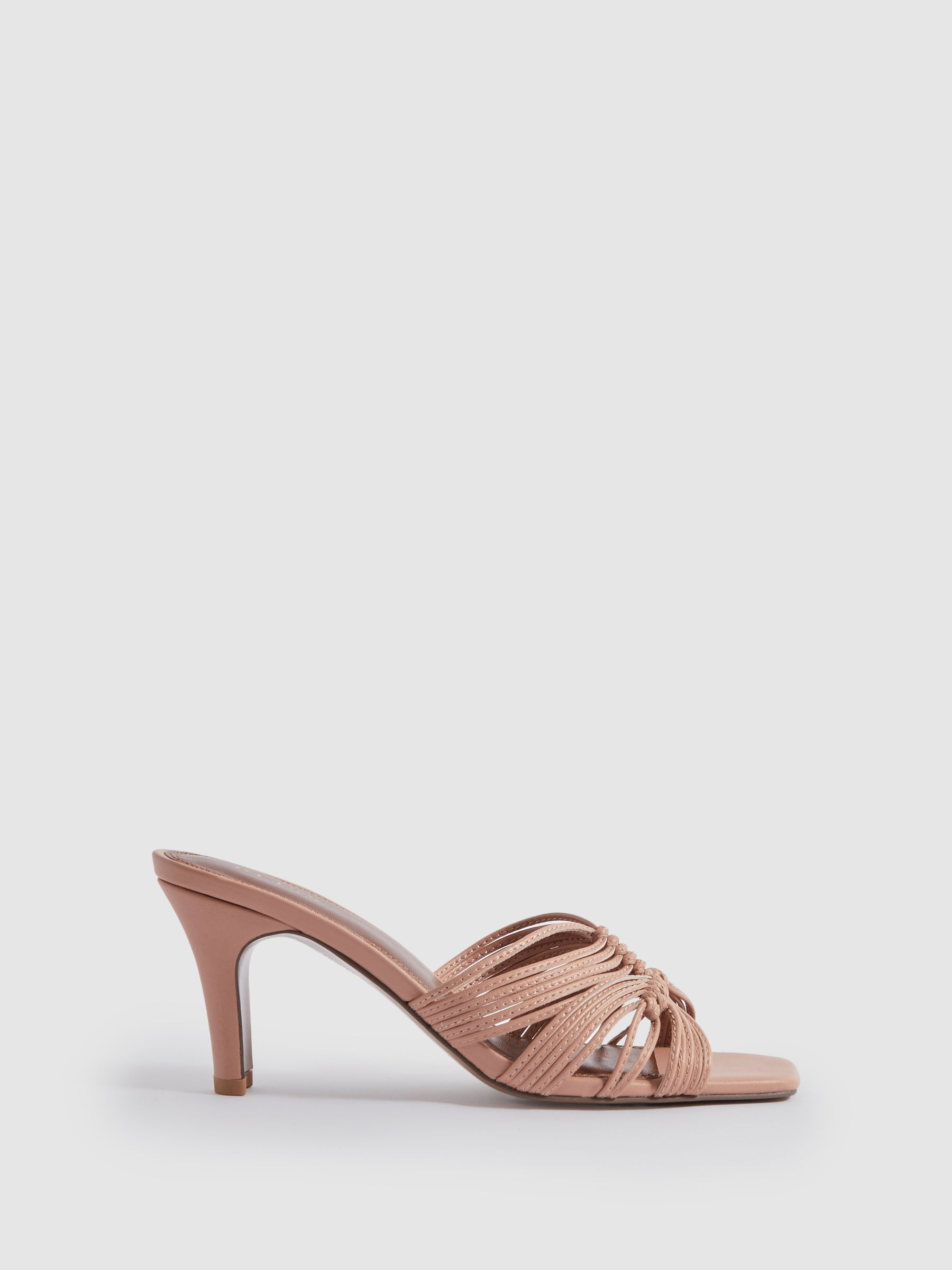 Leather Knot Detail Mules in Blush