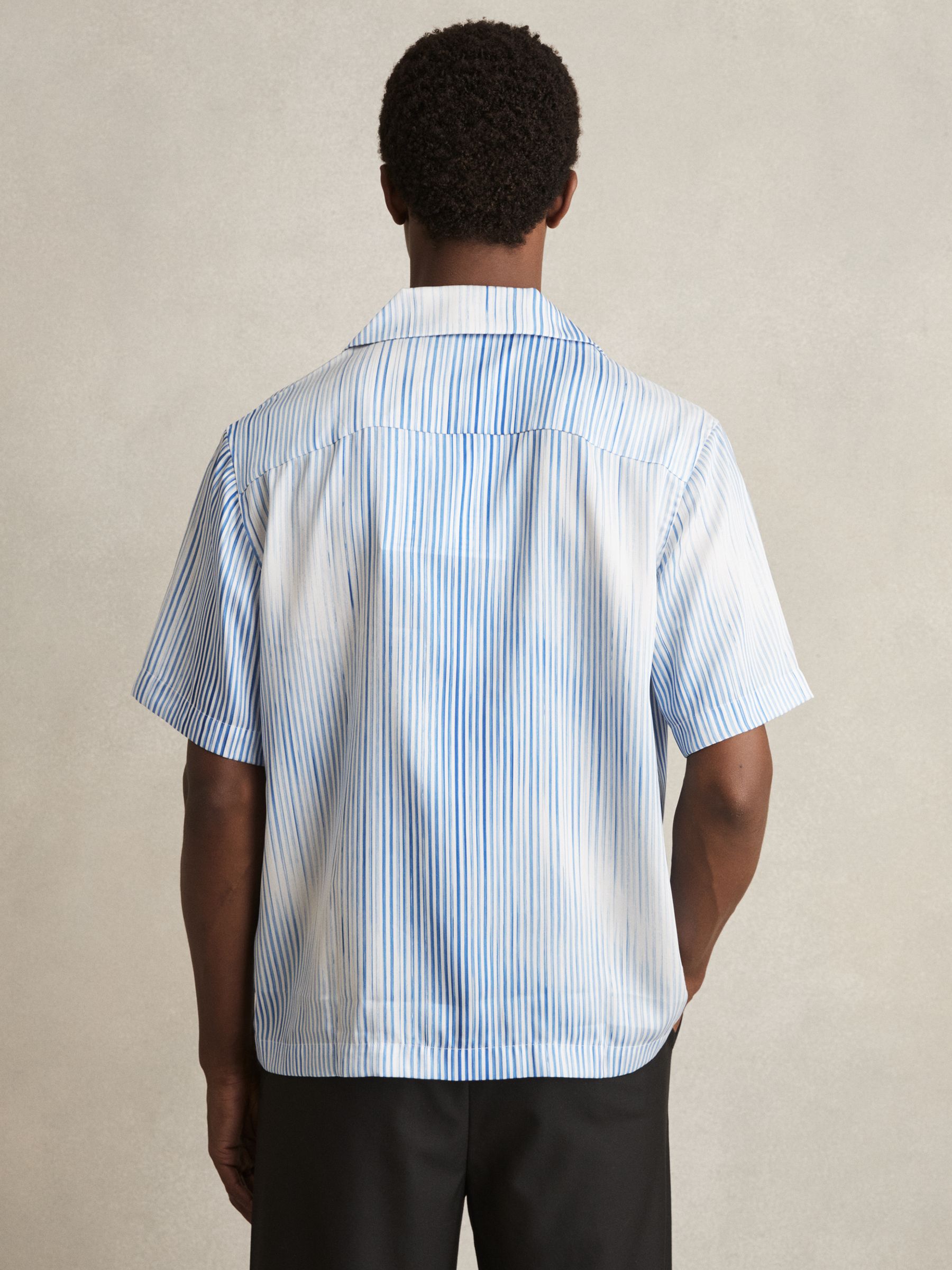 Faded-Stripe Cuban-Collar Shirt in Soft Blue/White