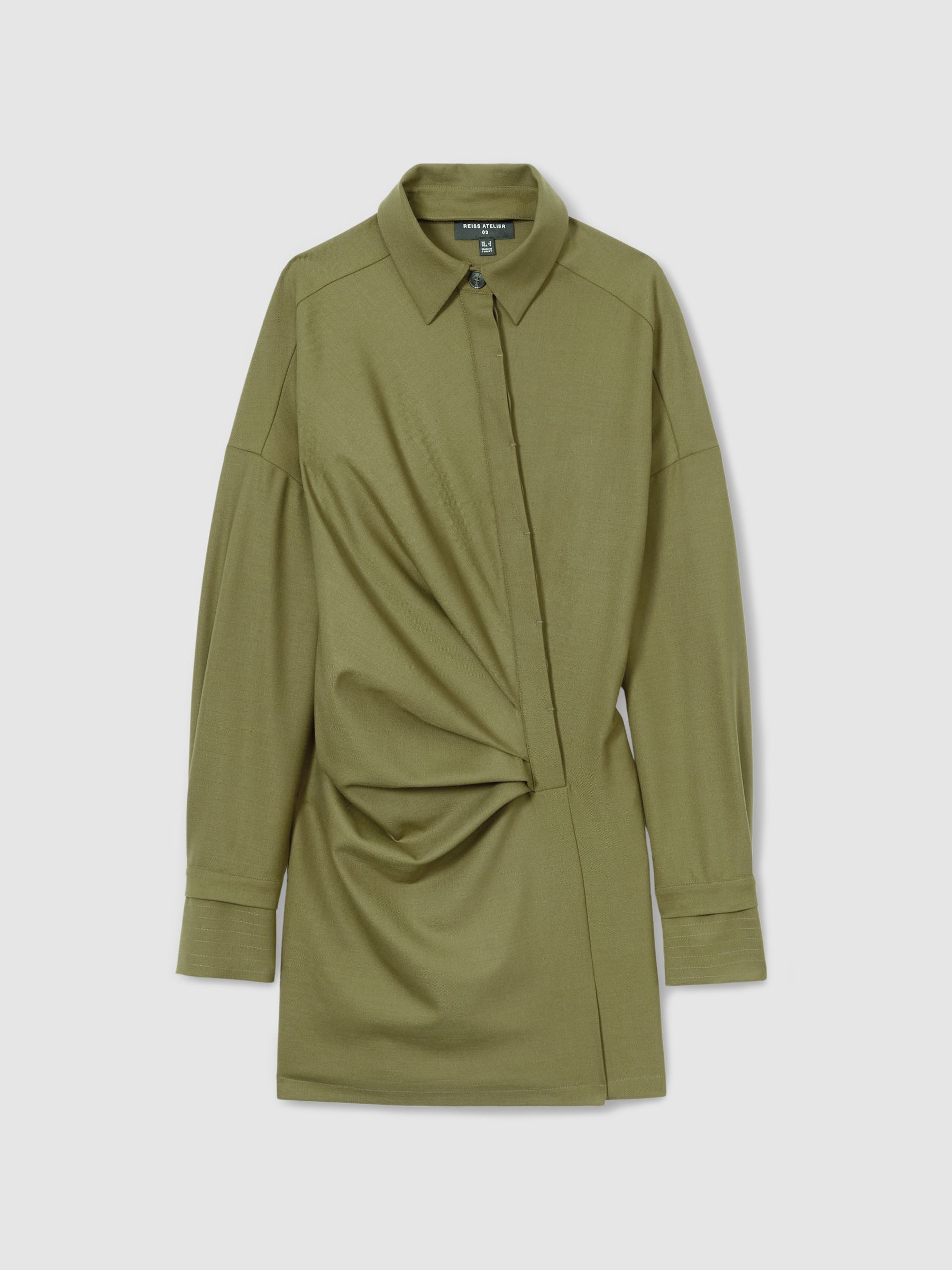 Atelier Draped Shirt Dress with Wool in Khaki