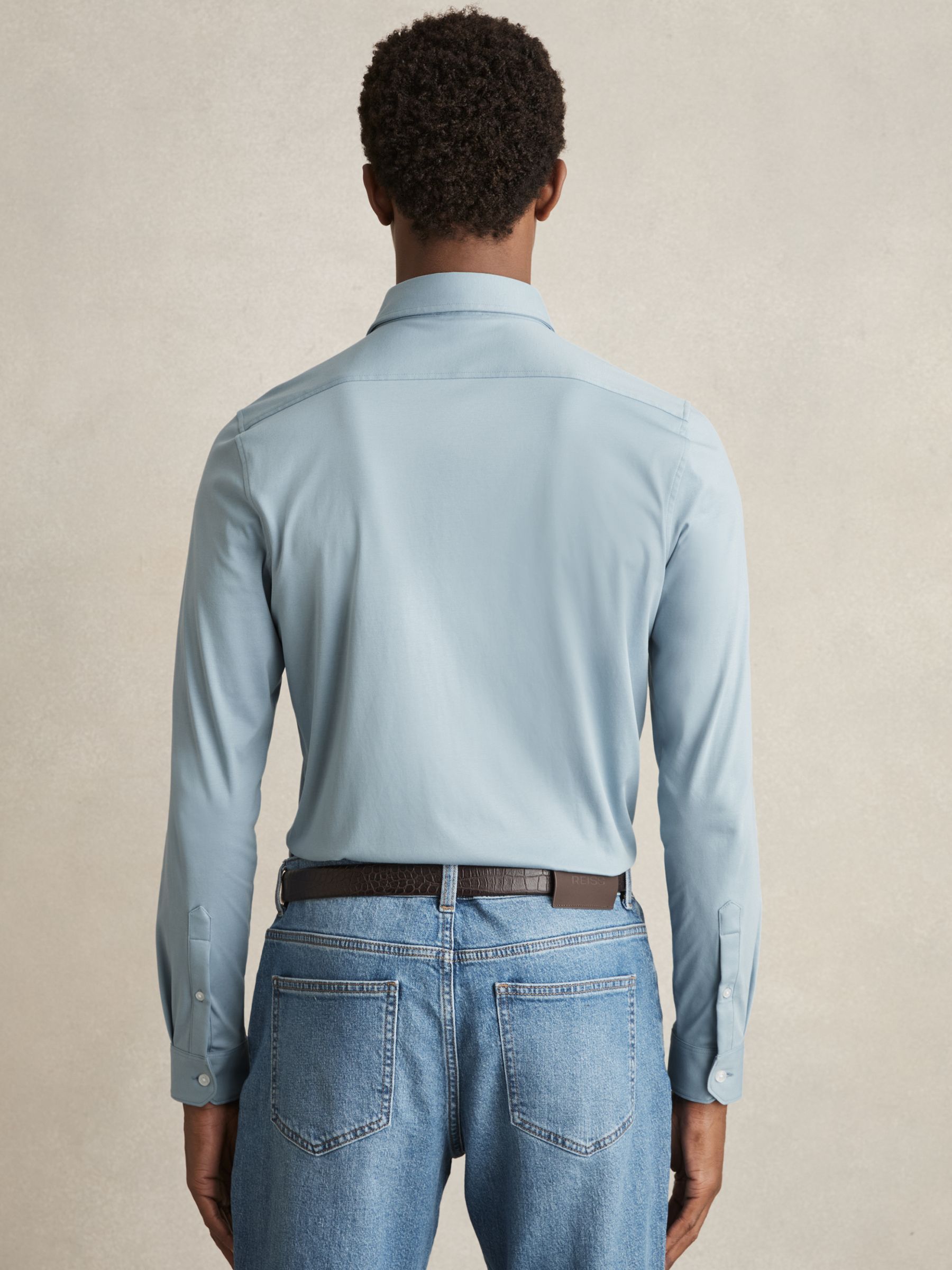 Cotton Jersey Button Through Shirt in Soft Blue