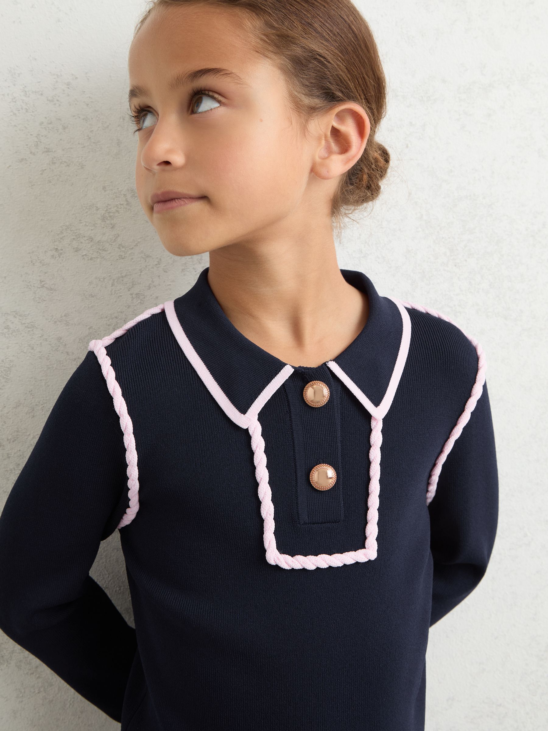 13-14 yrs Piped Knitted Collar Top in Navy
