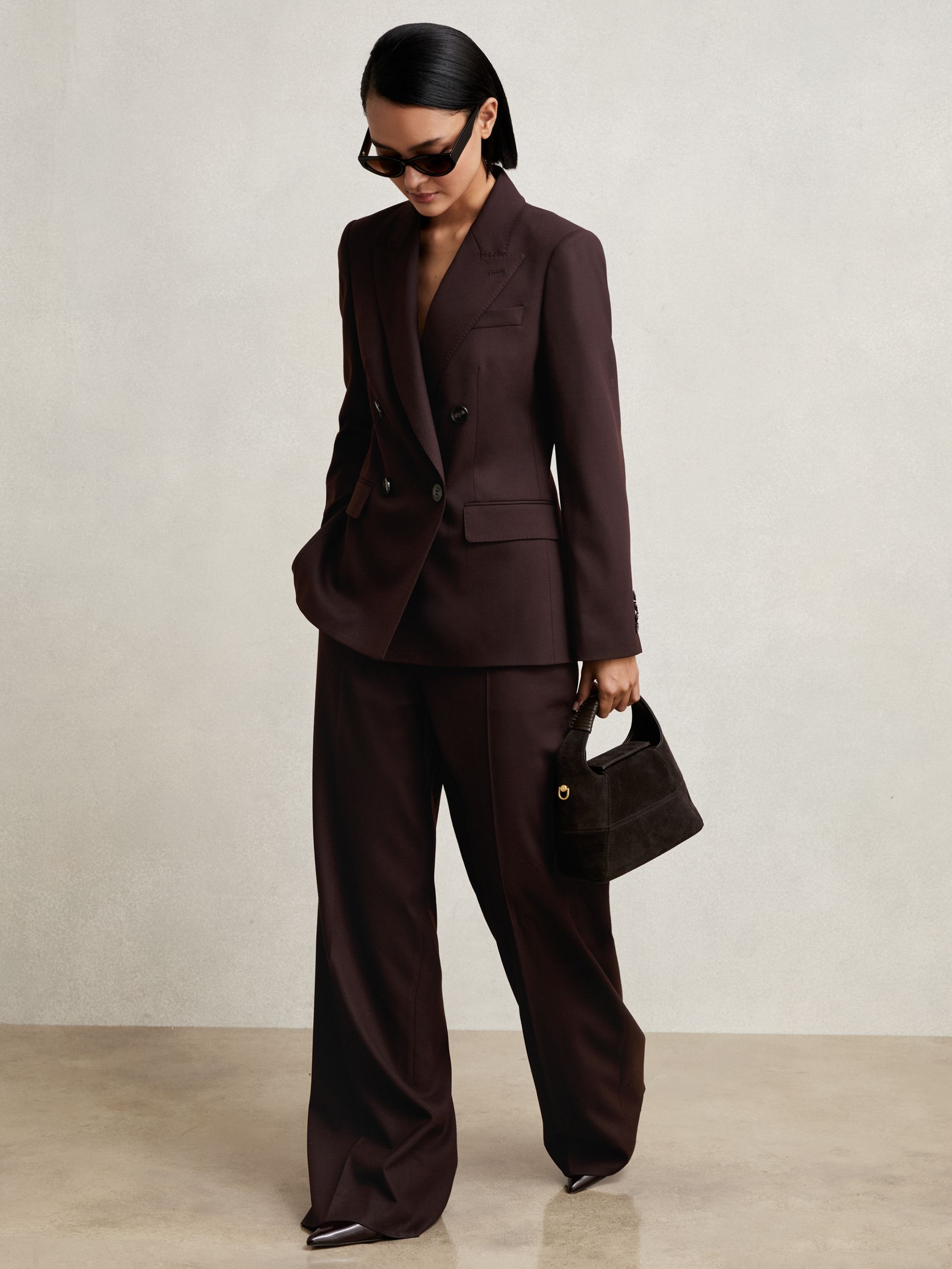 Wool-Blend Wide-Leg Suit Trousers in Aubergine