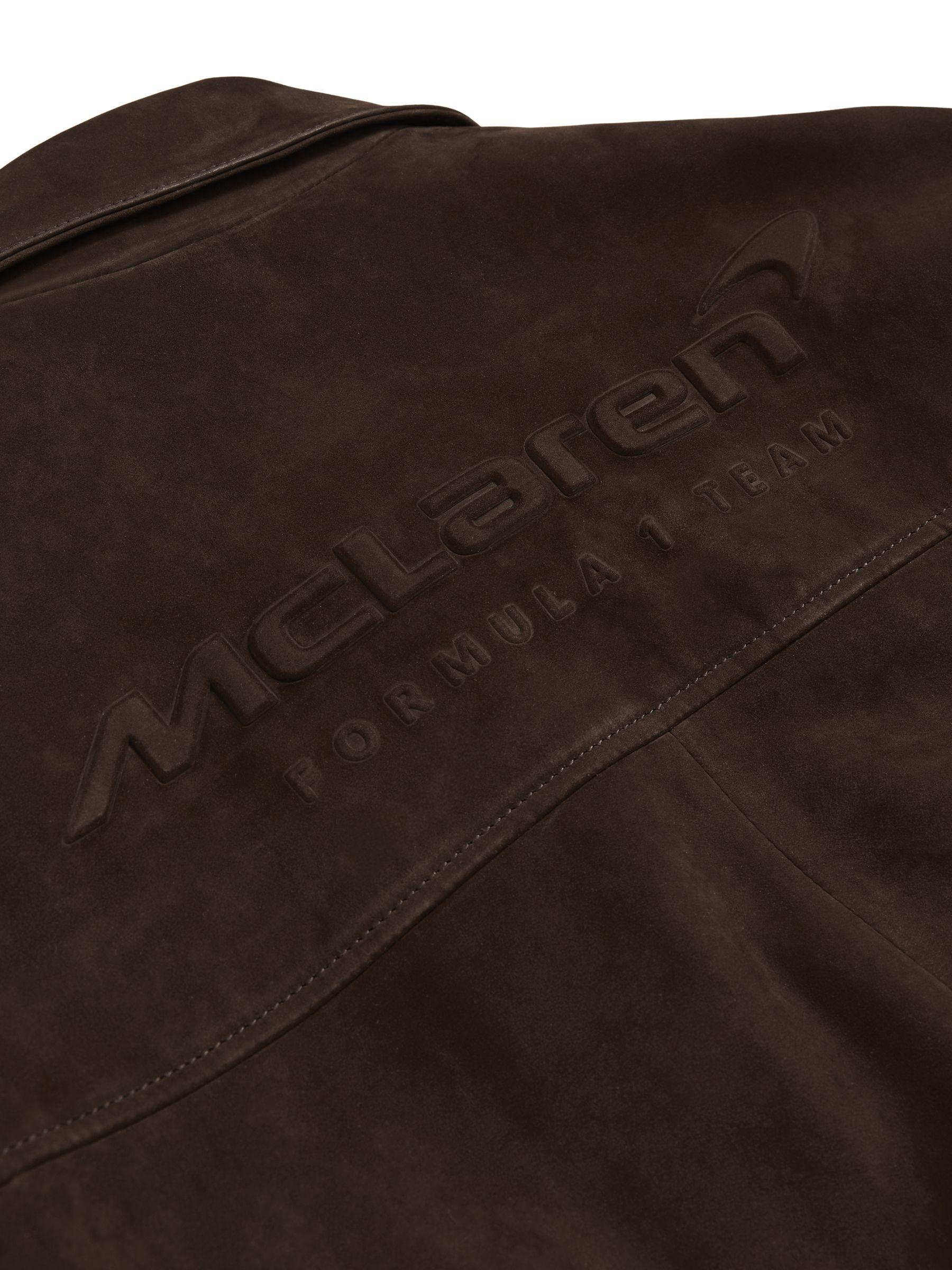 McLaren F1 Team Suede Bomber Jacket in Chocolate Brown