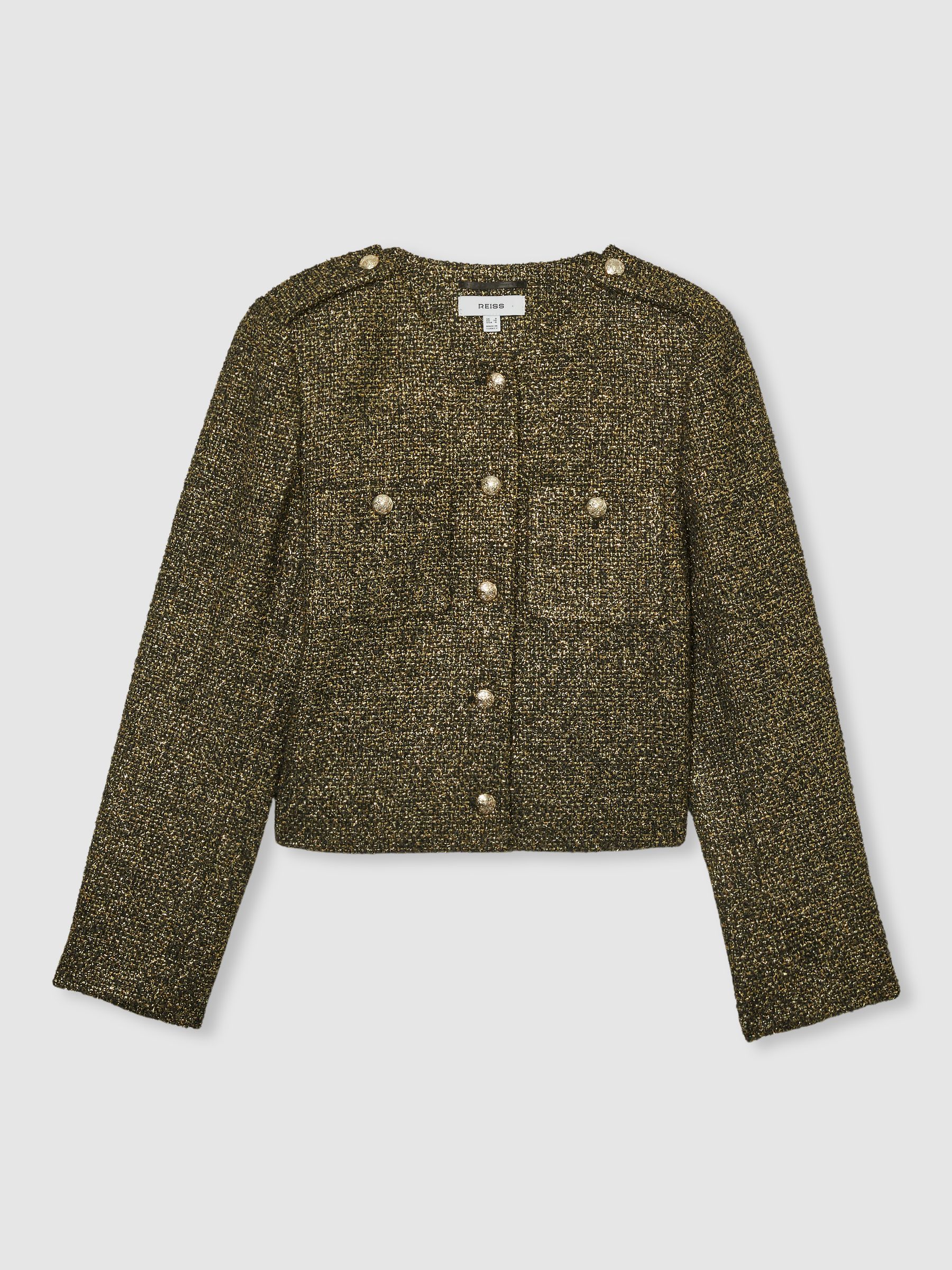 Petite Metallic Knit Cropped Jacket in Gold