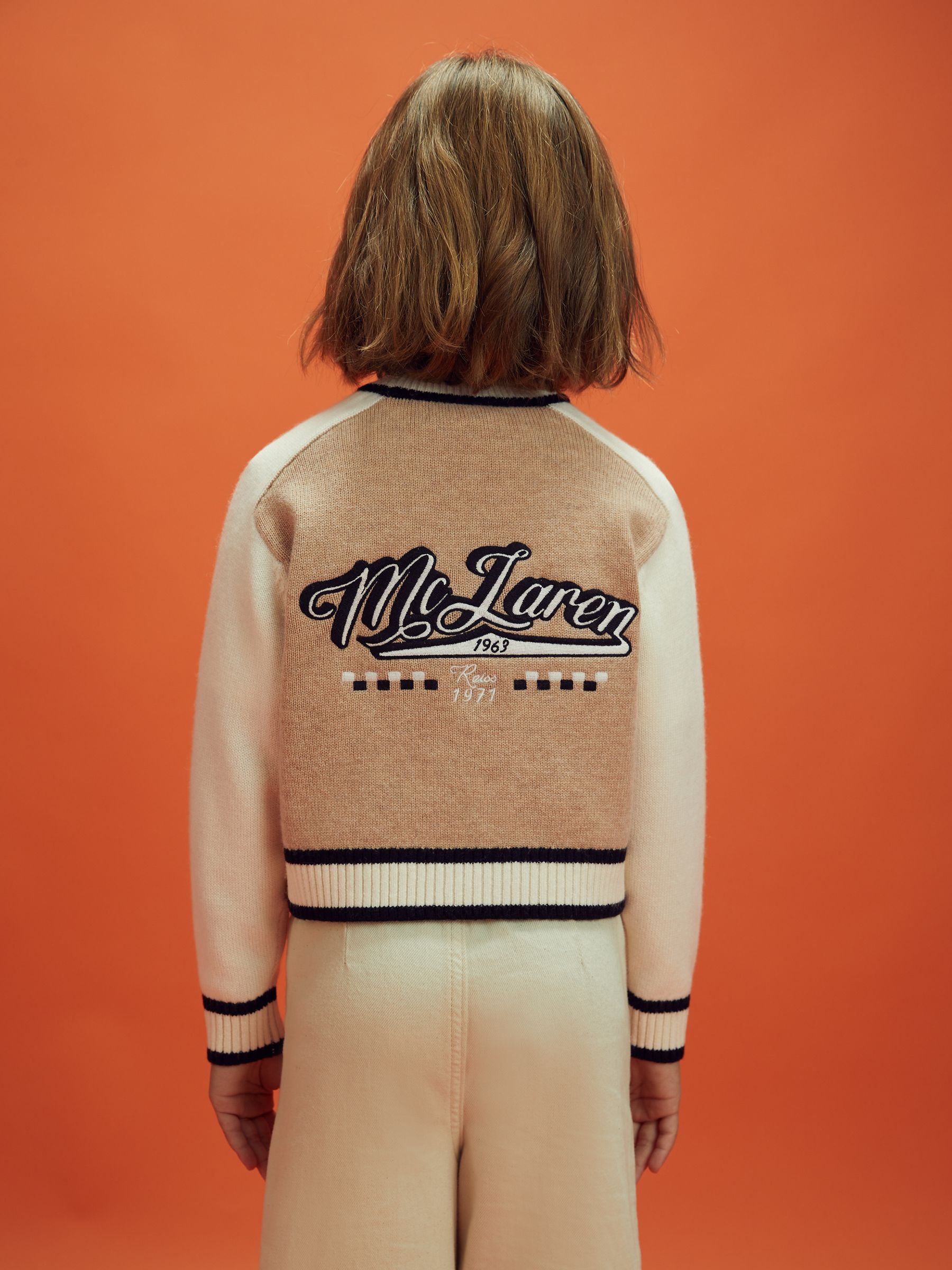 3-9 yrs McLaren F1 Wool Cashmere Cropped Jumper in Camel/Ecru