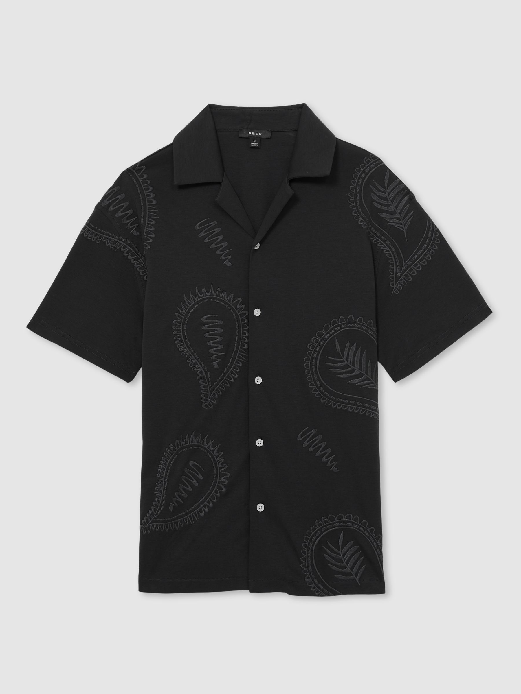Cotton Paisley-Embroidered Shirt in Black