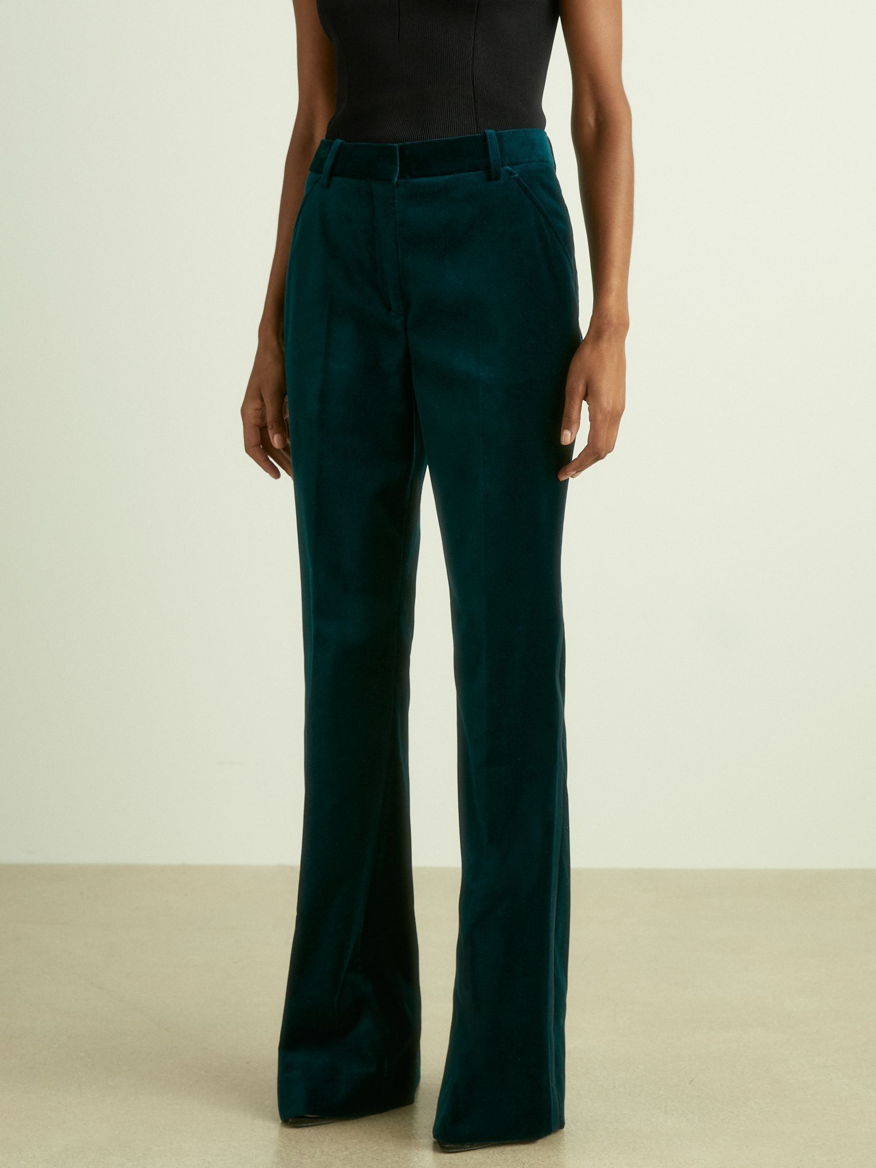 Velvet Flared Suit Trousers in Teal