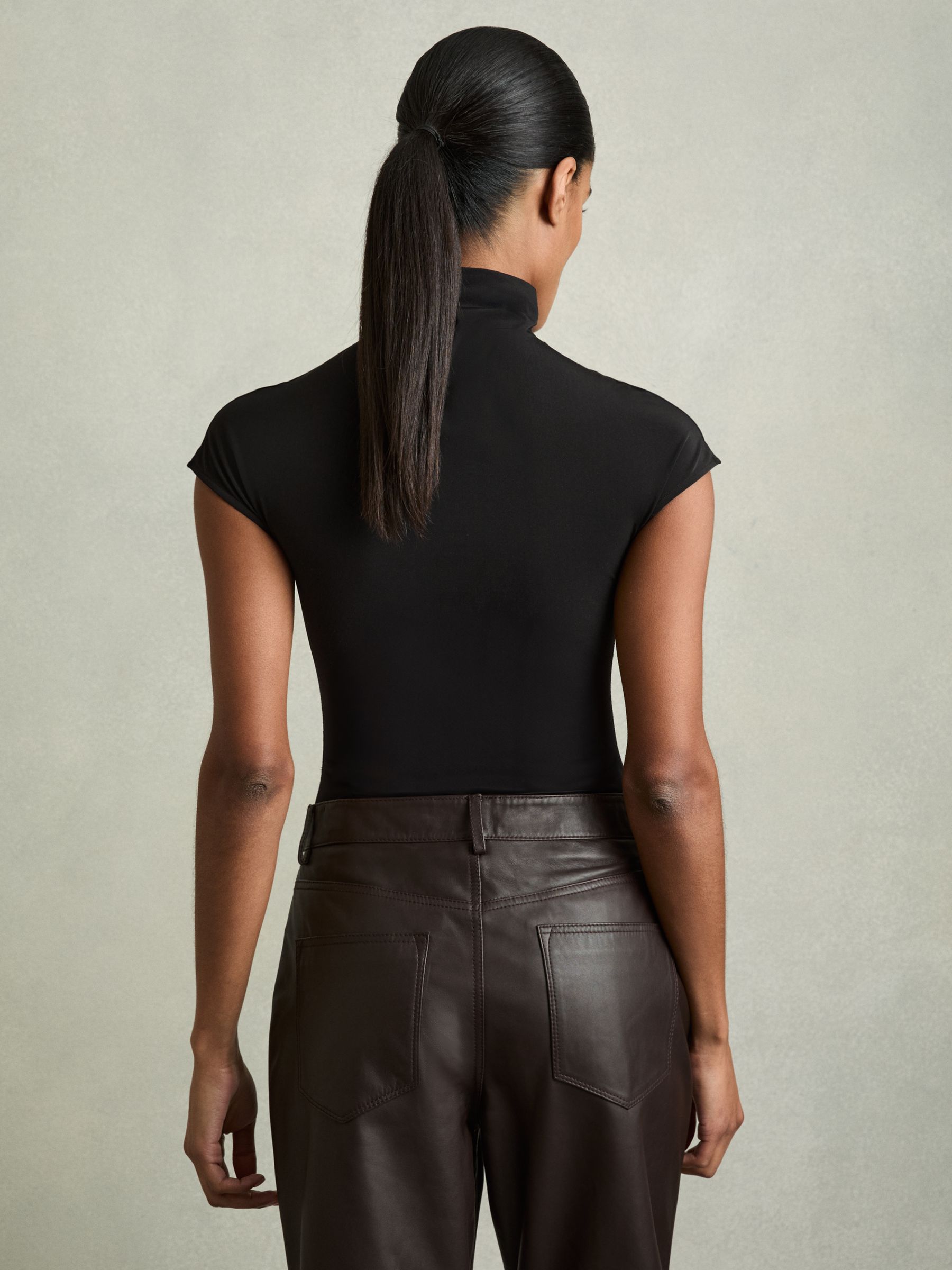 High-Neck Jersey Bodysuit in Black