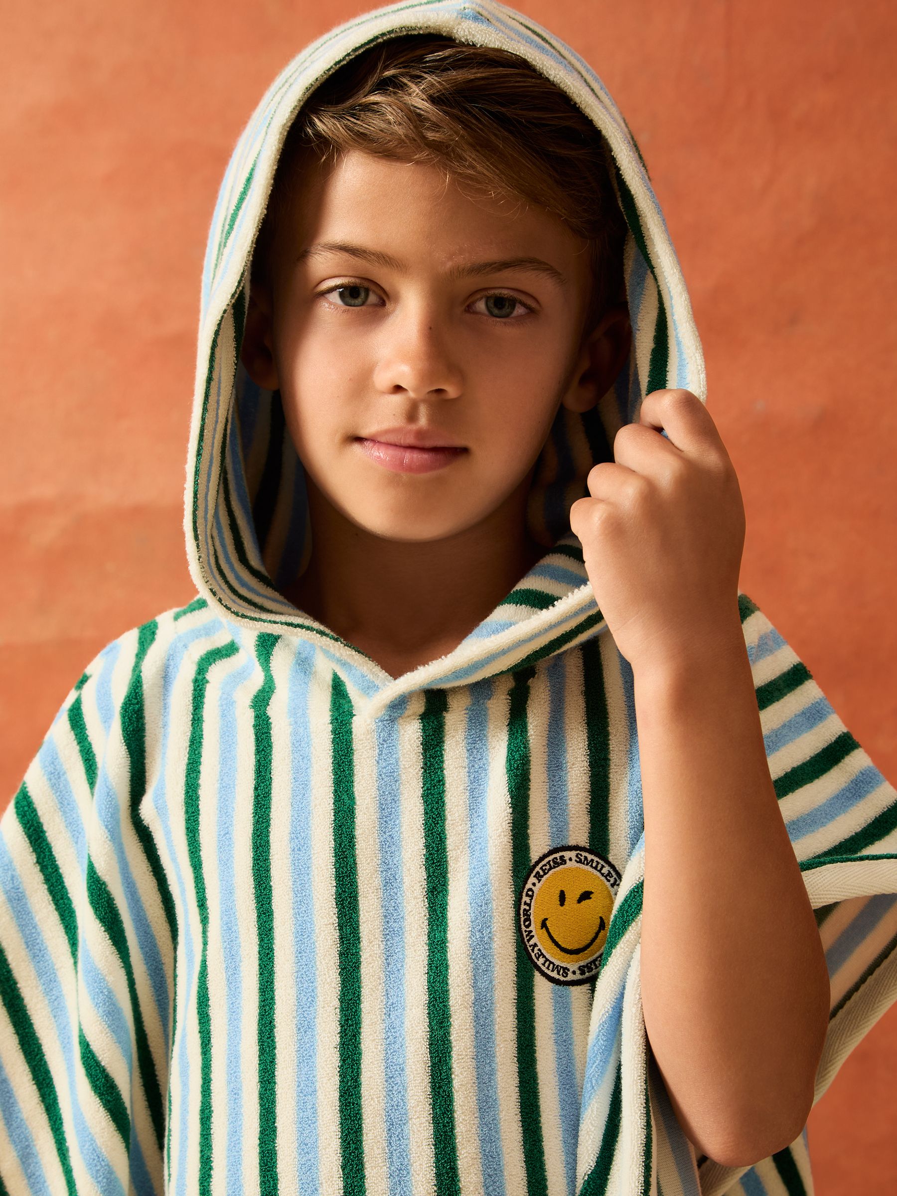 4-9 yrs SmileyWorld | Reiss Hooded Towel in Green/Blue/White