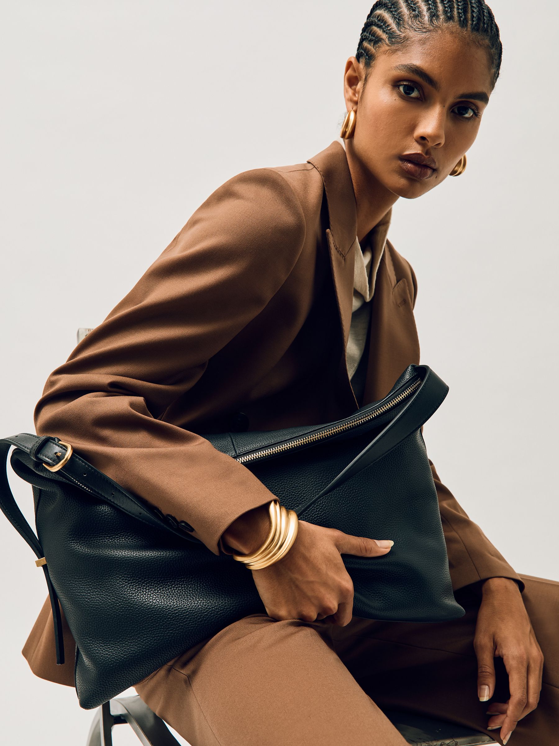 Grained Leather Tote Bag in Black