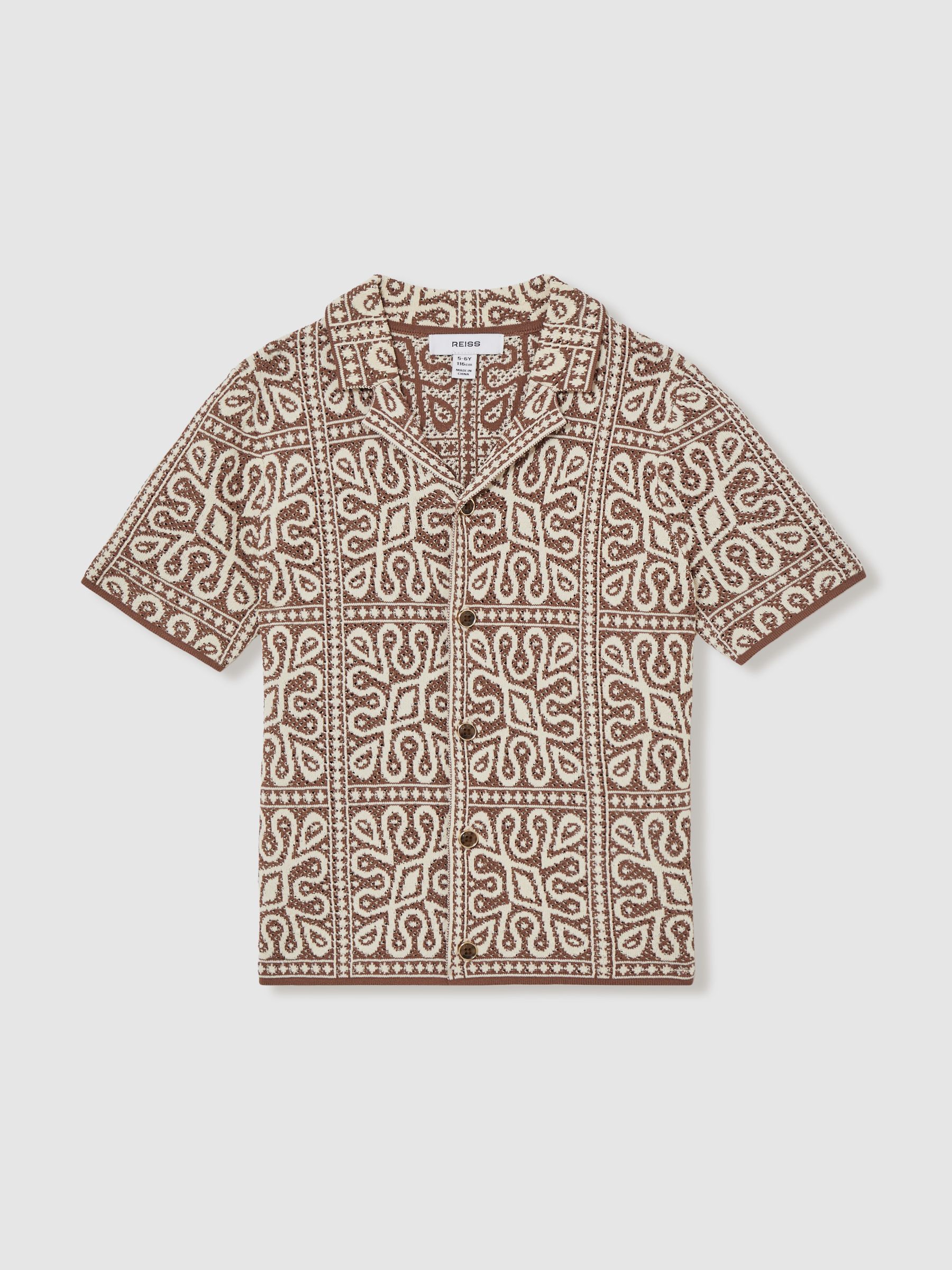 3-9 yrs Tile Pattern Knit Shirt in Brown/Off White
