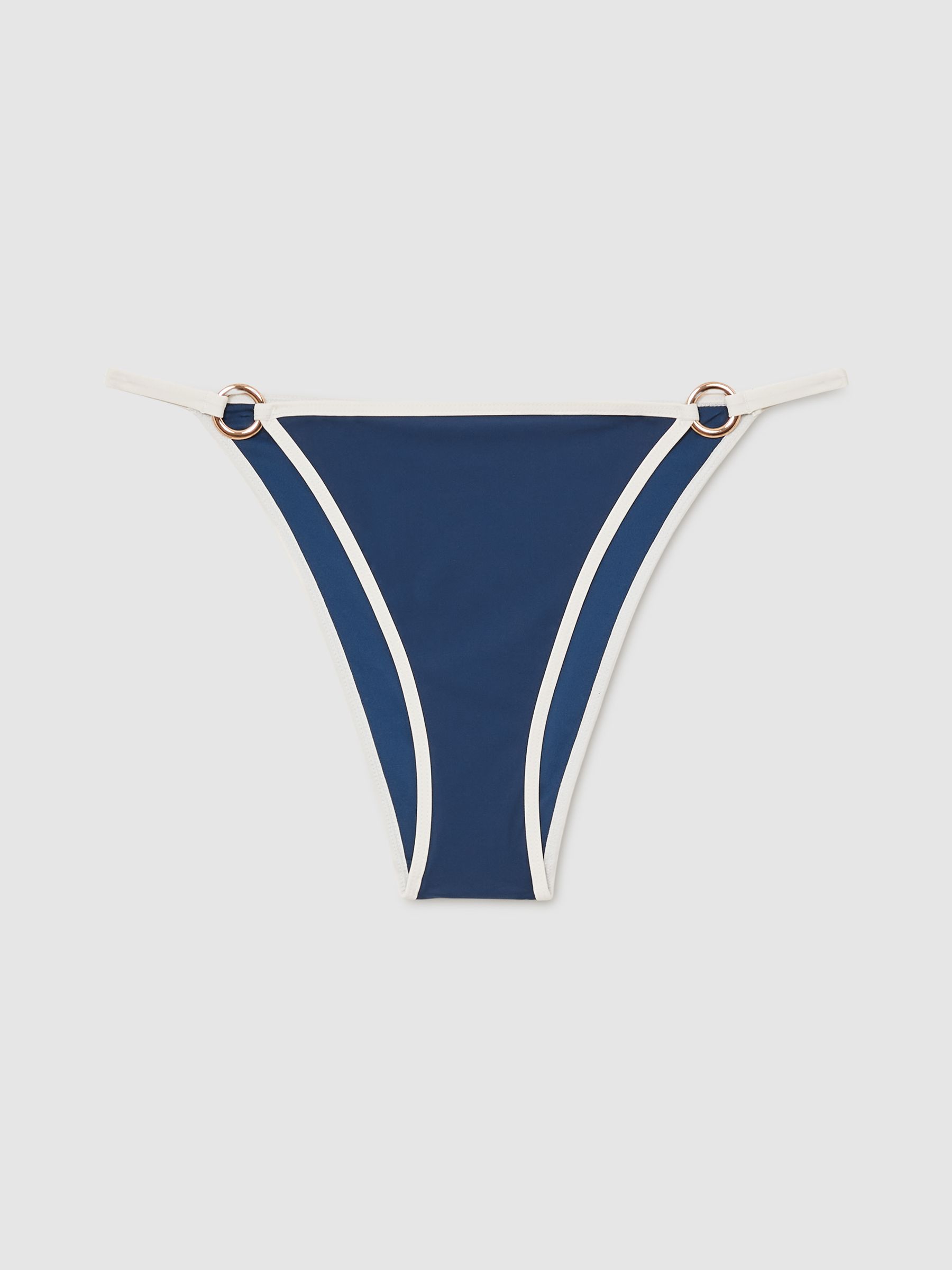 Contrast-Trim Bikini Bottoms in Blue/White