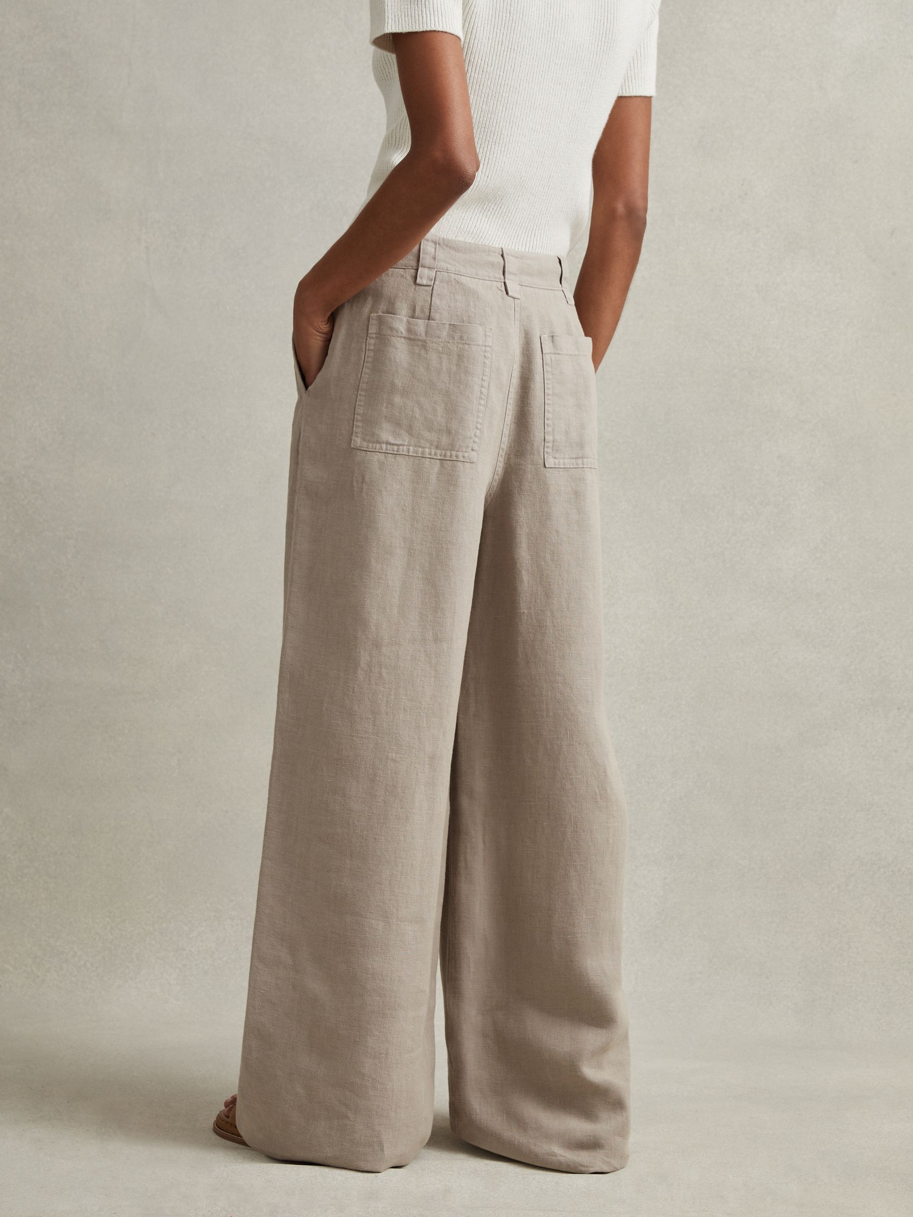 Linen Wide Leg Garment Dyed Trousers in Light Khaki