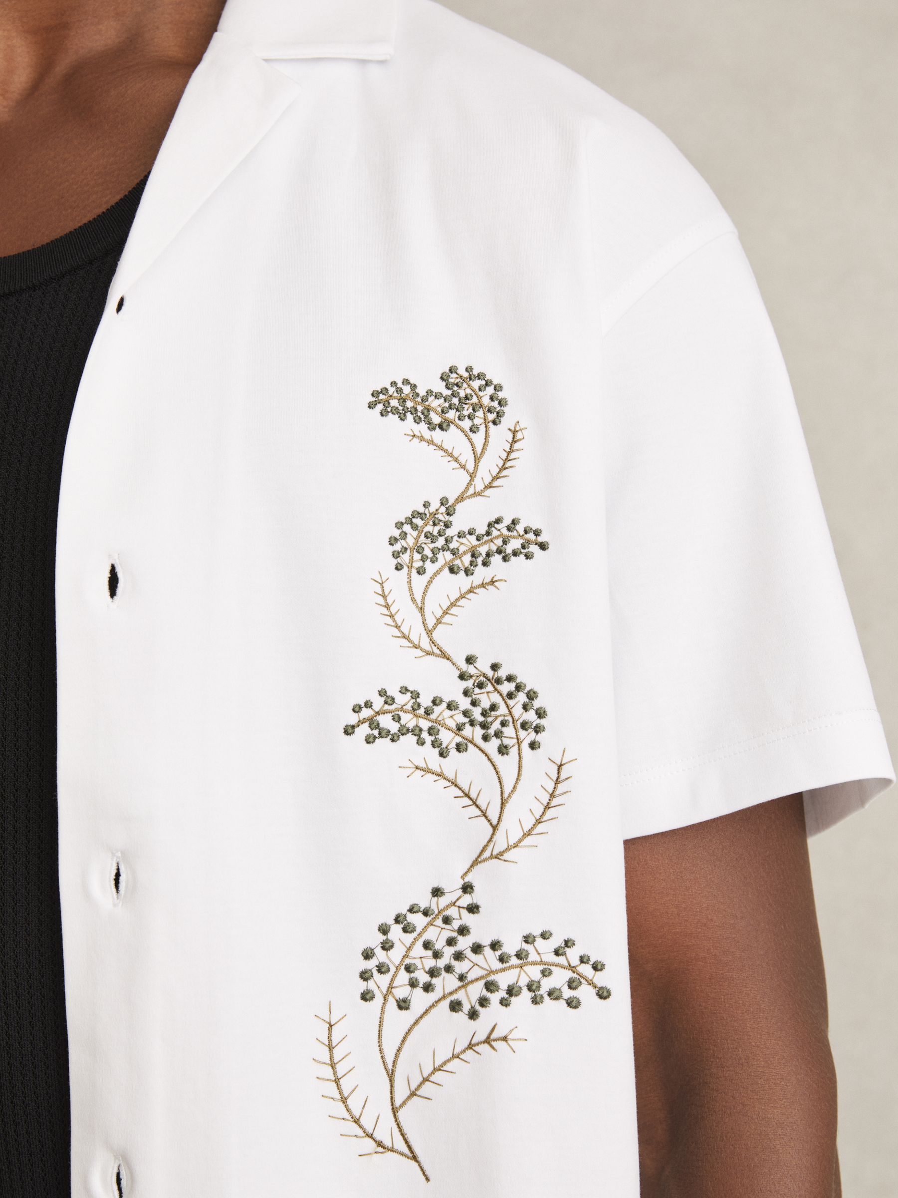 Cotton Floral Embroidered Shirt in White