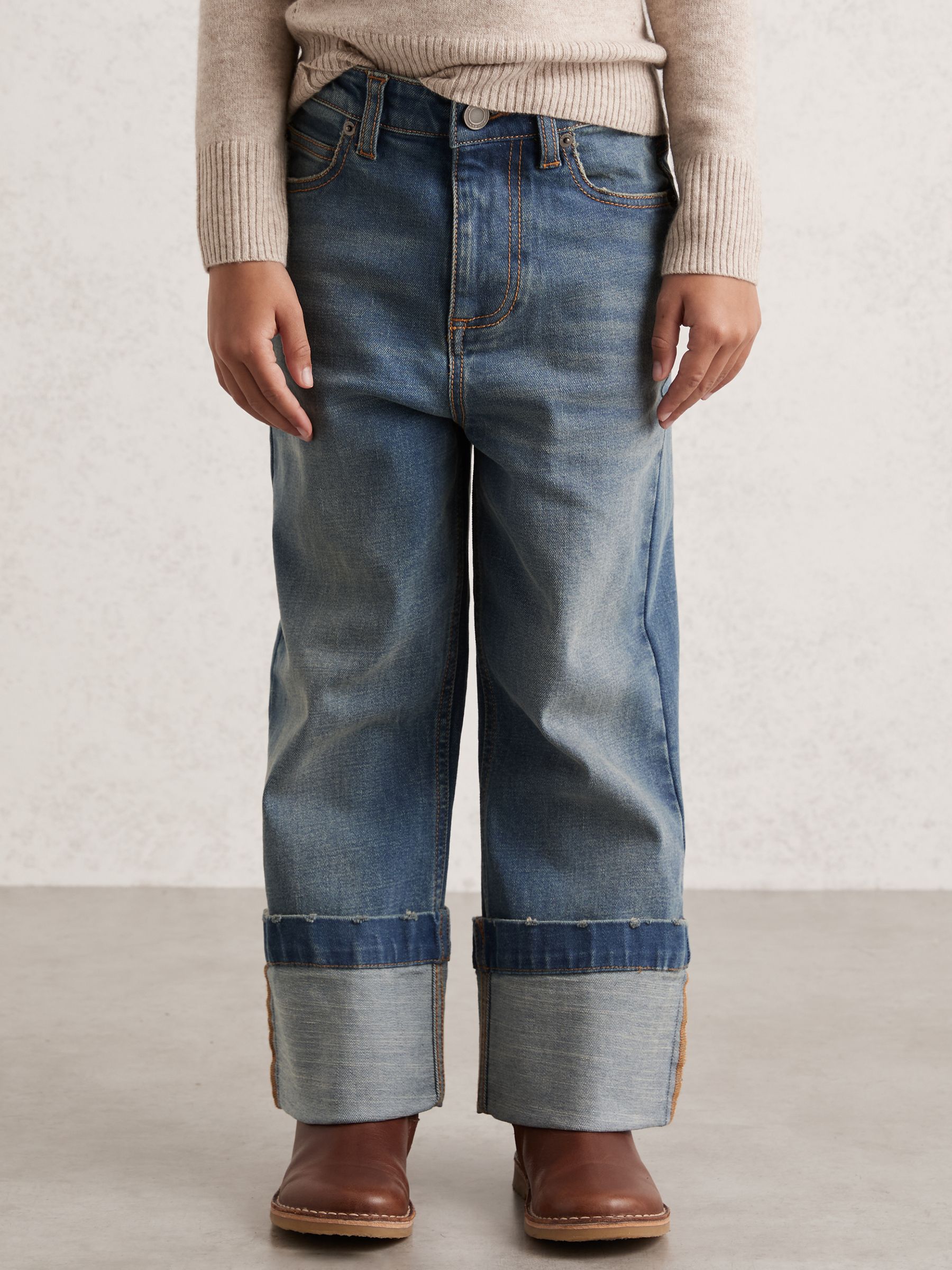 9-13 yrs Straight-Leg Turn-Up Jeans in Blue