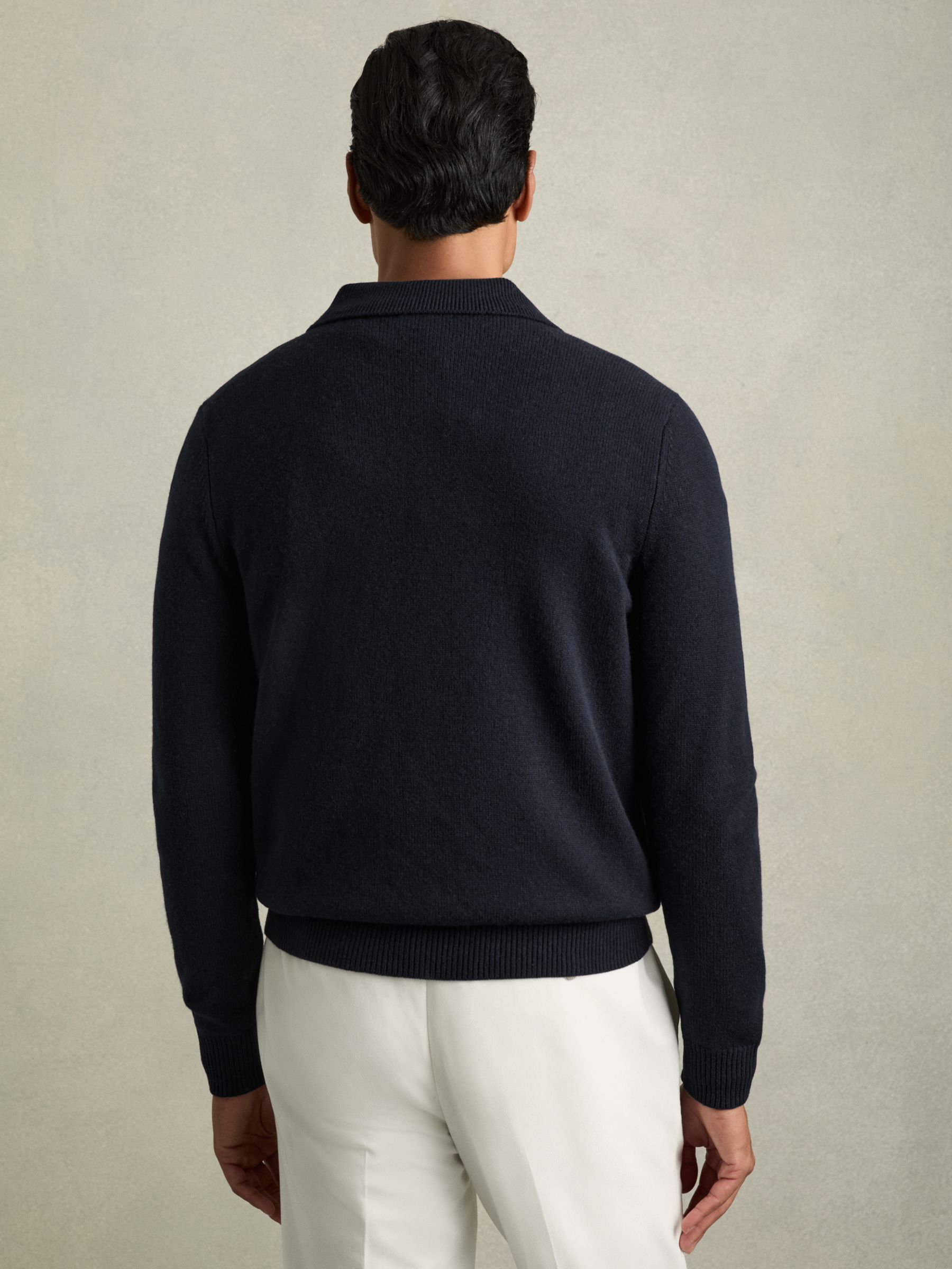 Wool Colour-Block Zip-Through Cardigan in Navy/Grey