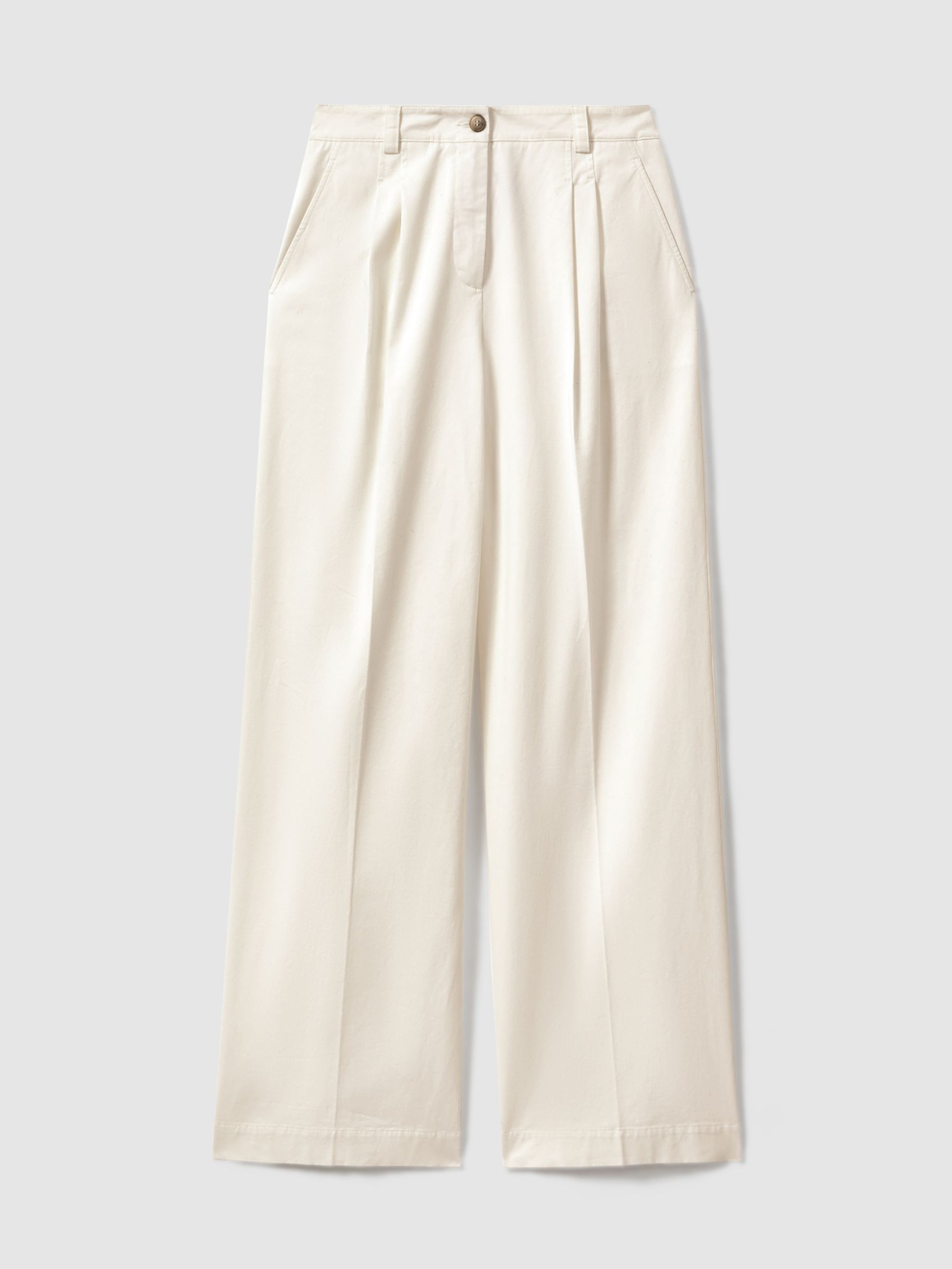 Cotton Blend Wide Leg Trousers in White