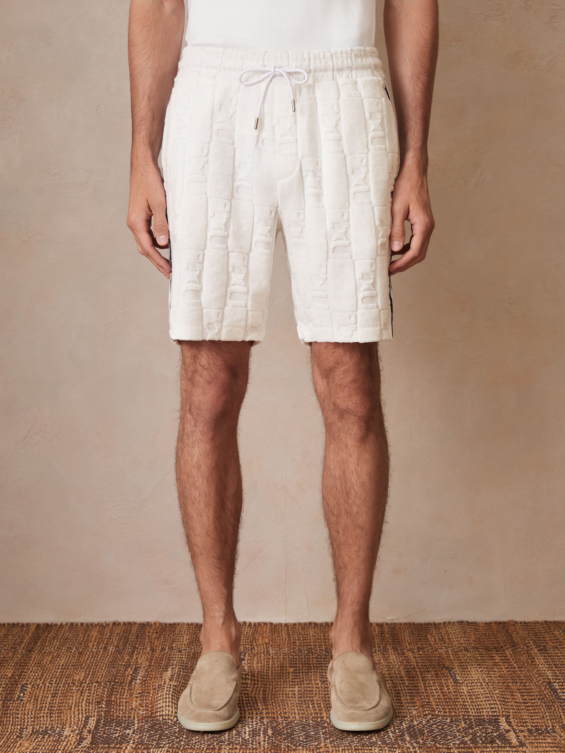 Reiss | Ché Towelling Monogram Shorts in White