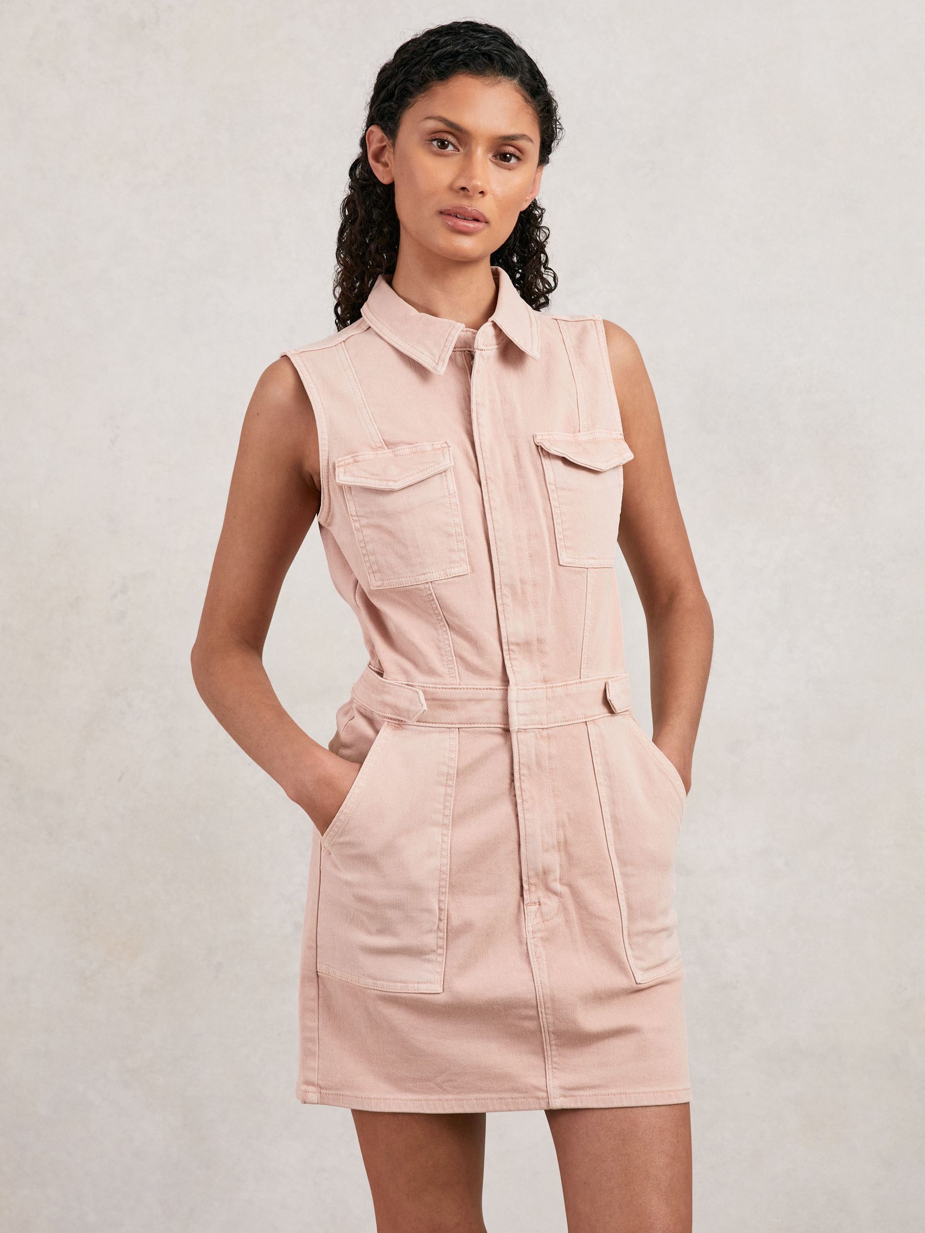 Good American Denim Zipped Mini Dress in Petal Pink