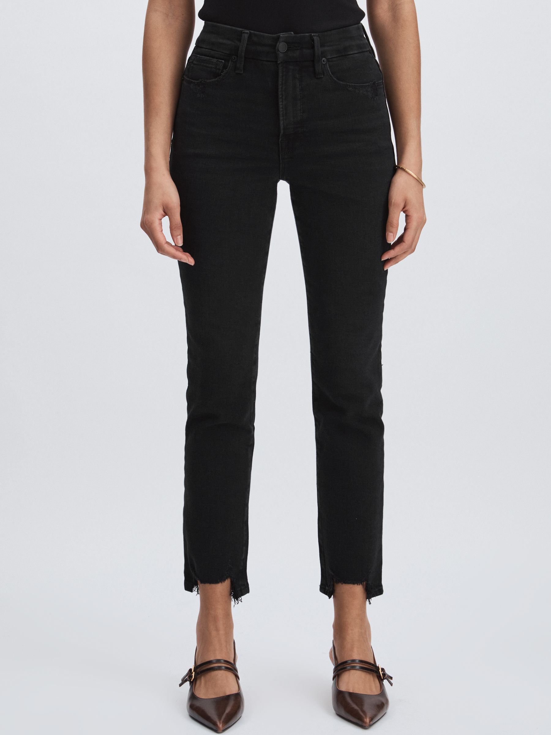Good American Distressed-Hem Cropped Jeans in Black