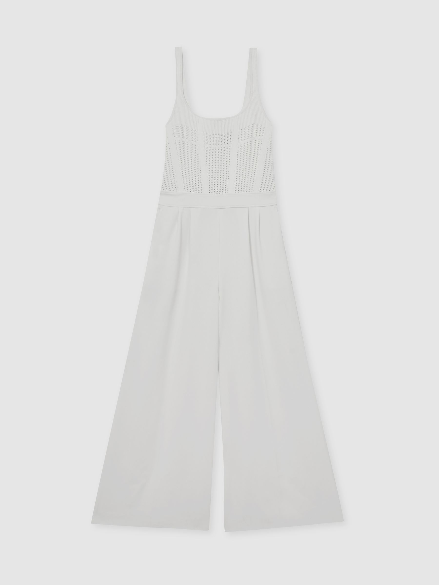 Perforated-Knit Wide-Leg Jumpsuit in Ivory