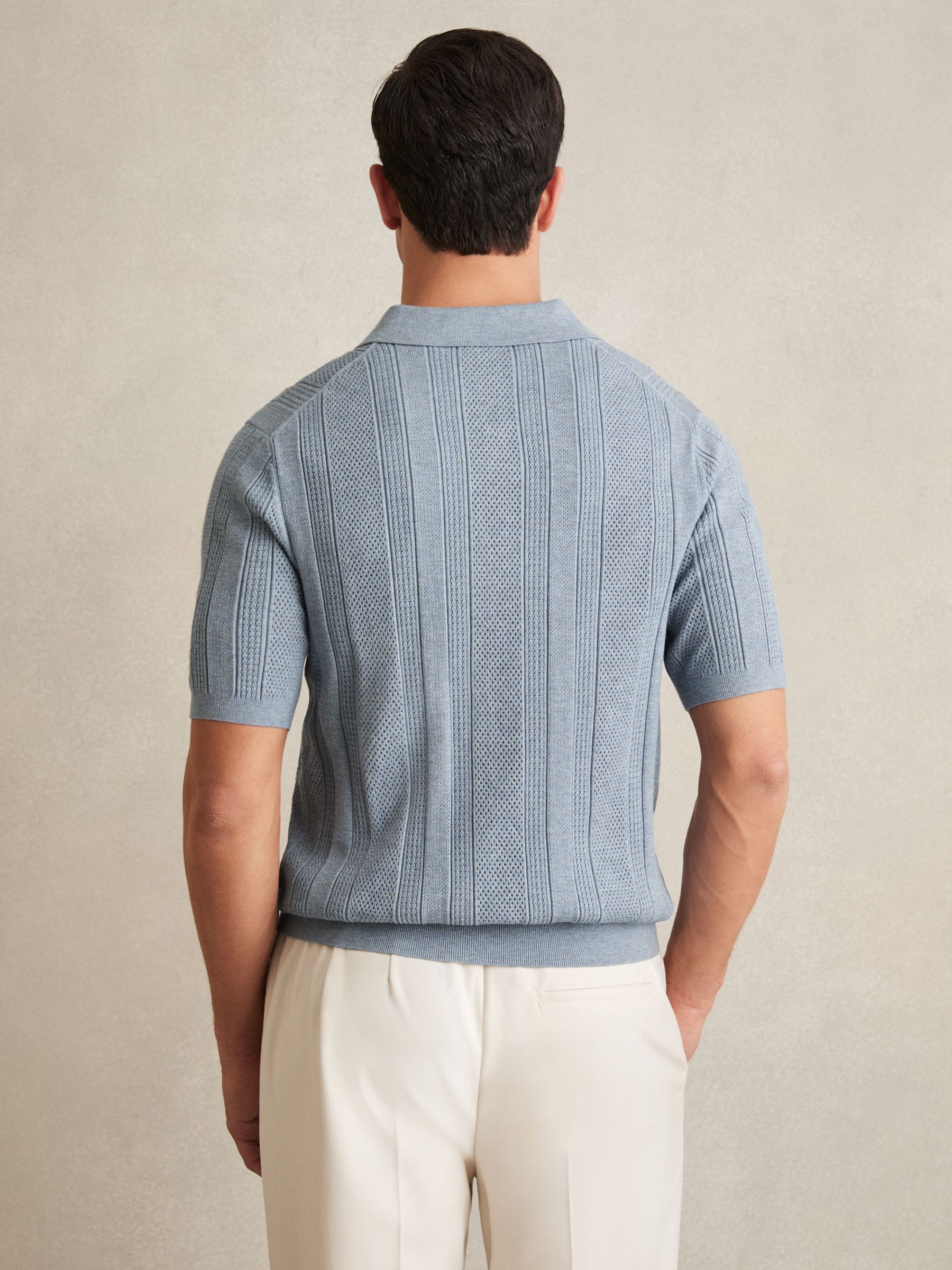Textured-Stripe Knitted Polo Shirt in Airforce Blue
