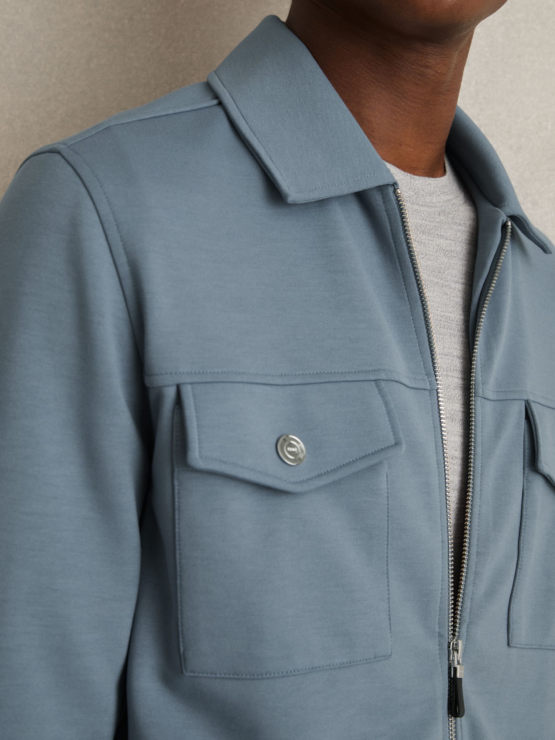 Interlock Jersey Zip-Through Jacket in Airforce Blue