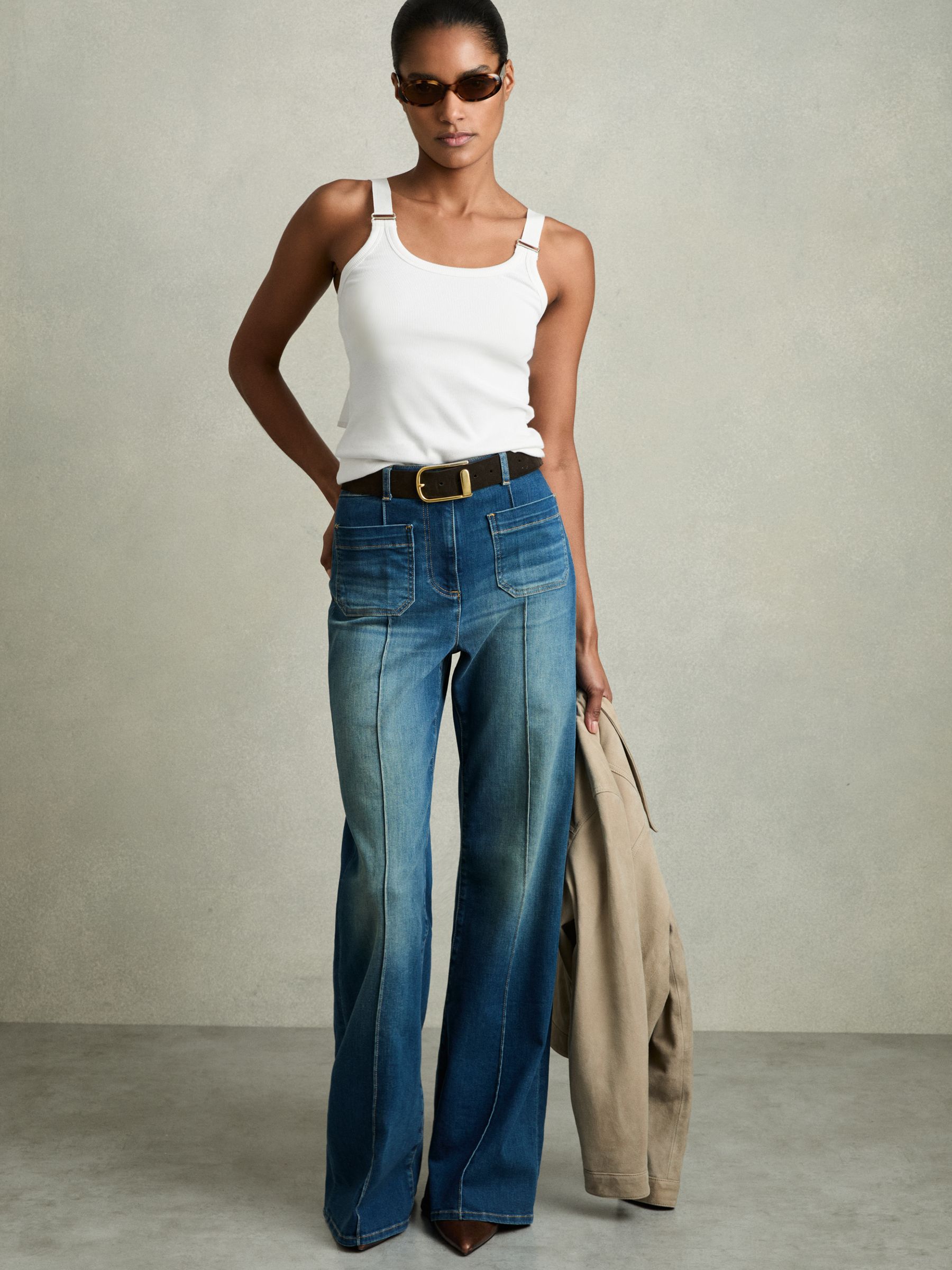 Stretch-Cotton D-Ring Strap Vest in White