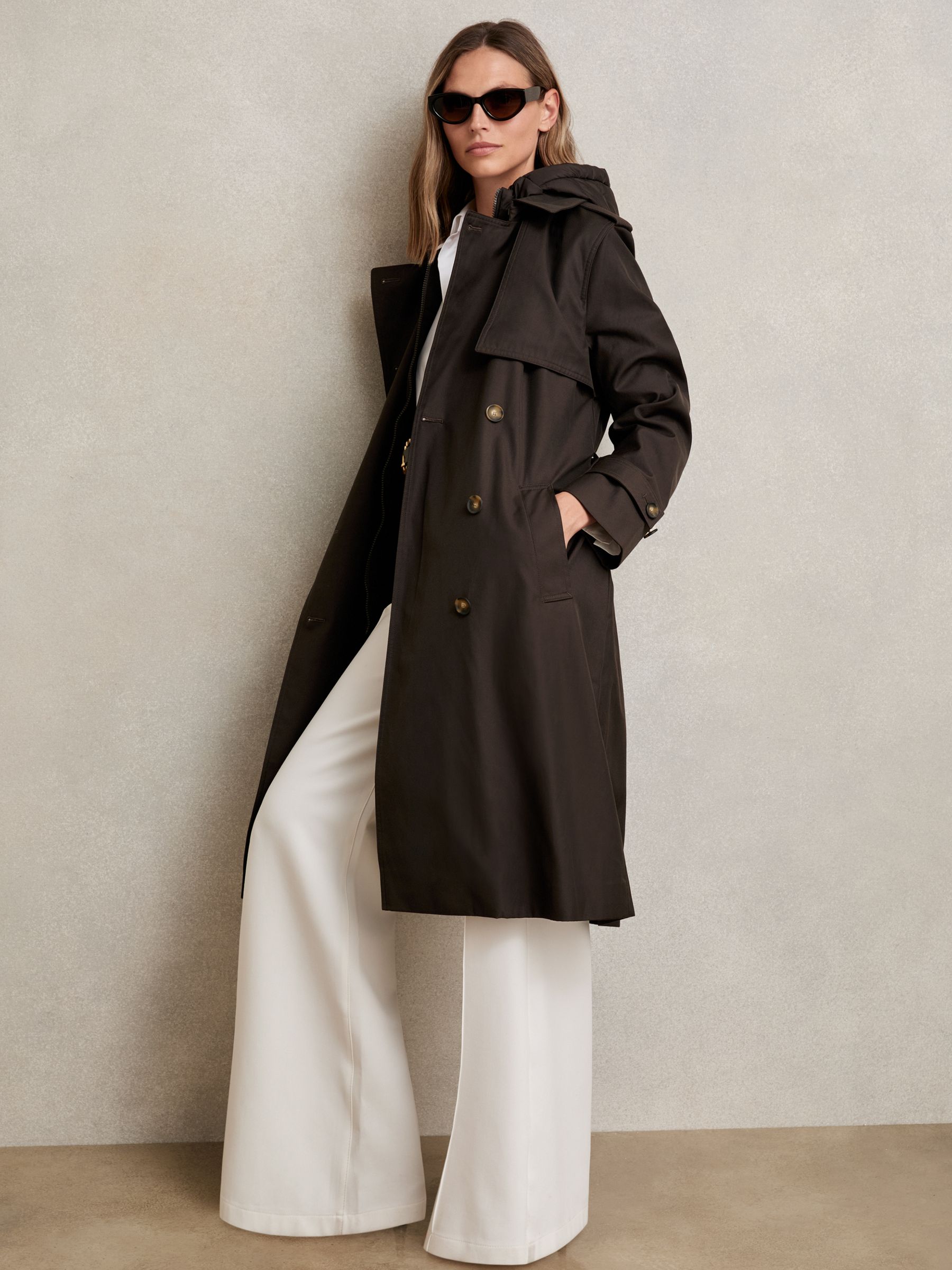 Hooded Insert Trench Coat in Chocolate Brown