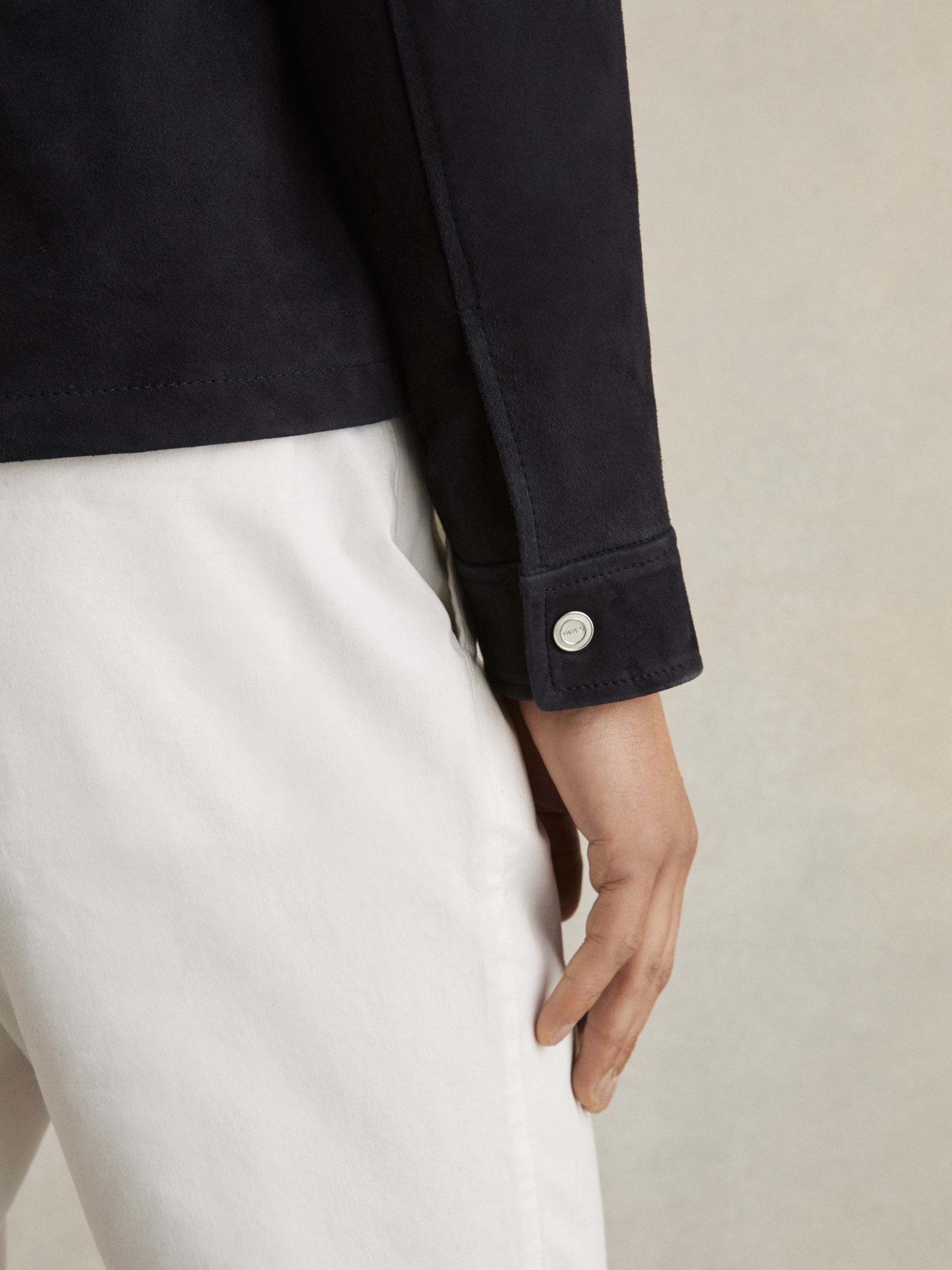 Suede Zip-Through Jacket in Navy