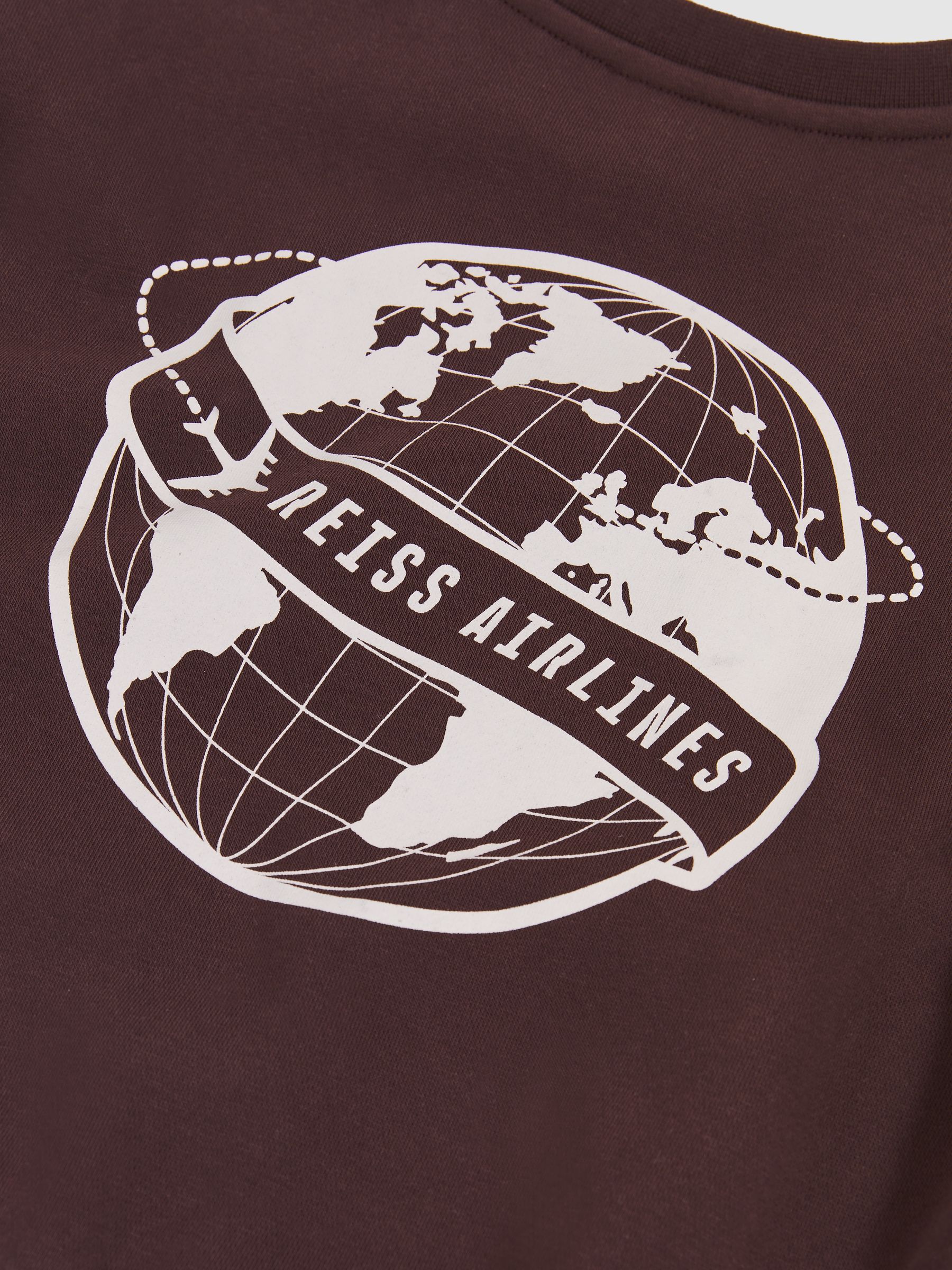 9-13 yrs Cotton-Blend Airlines-Print Sweatshirt in Chocolate Brown/Off White