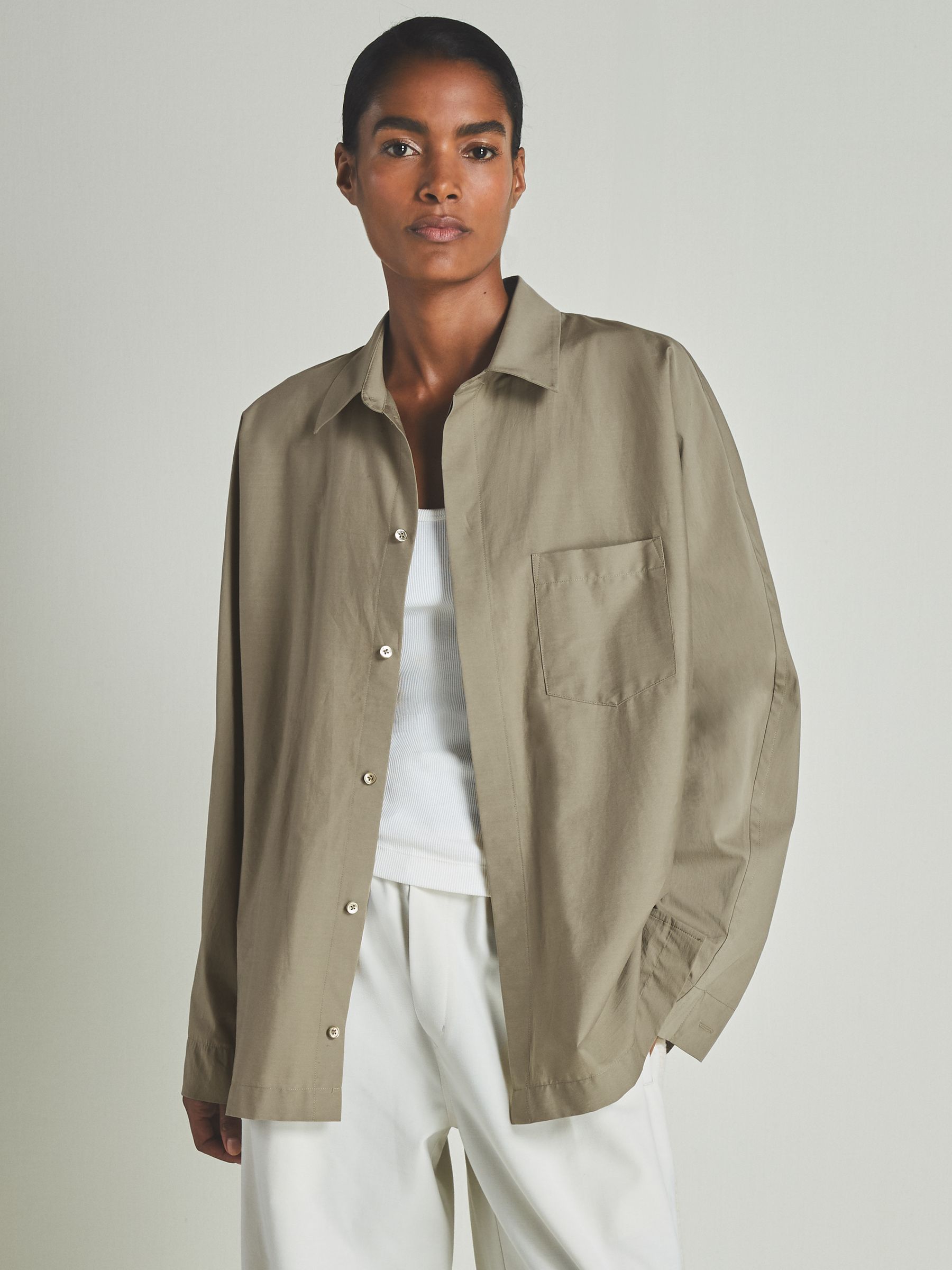 Reiss | Les 100 Ciels Cotton-Blend Poplin Shirt in Khaki