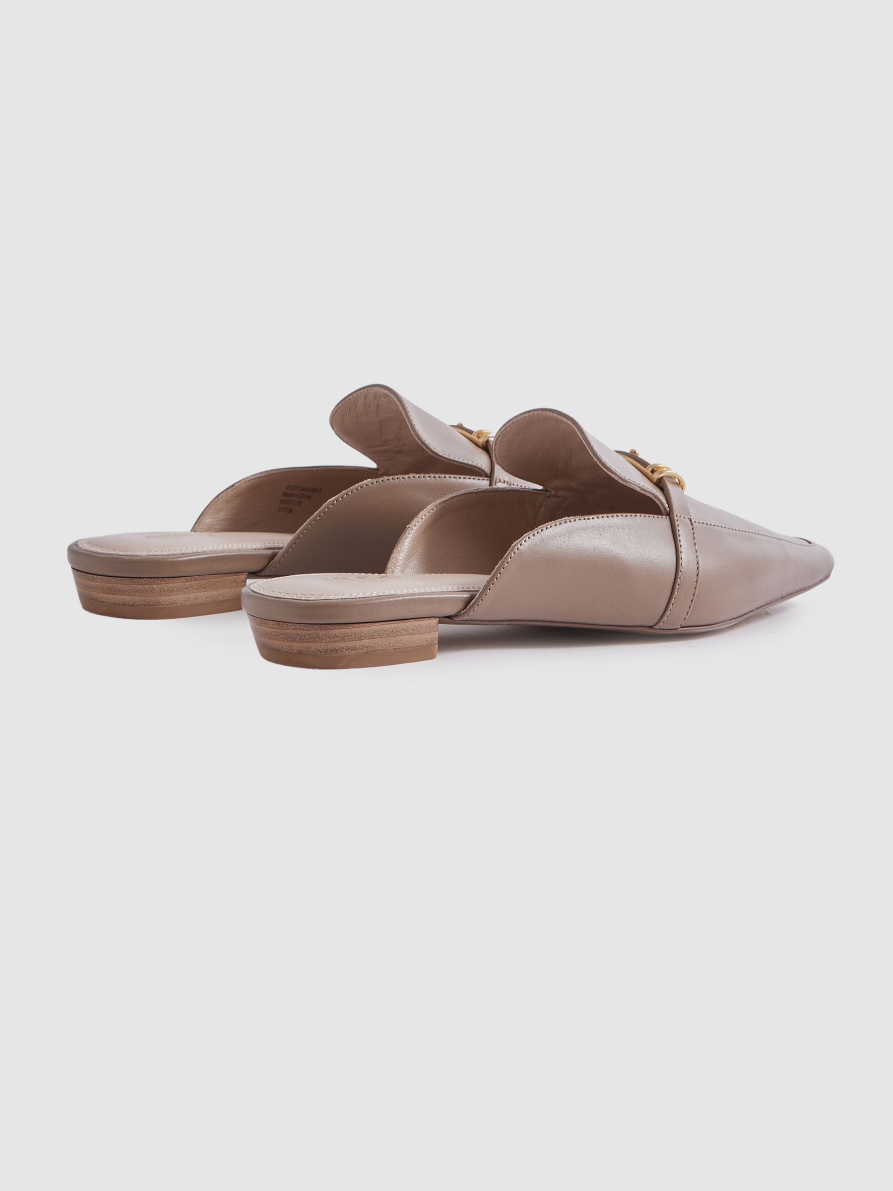 Flat Leather Mules in Taupe