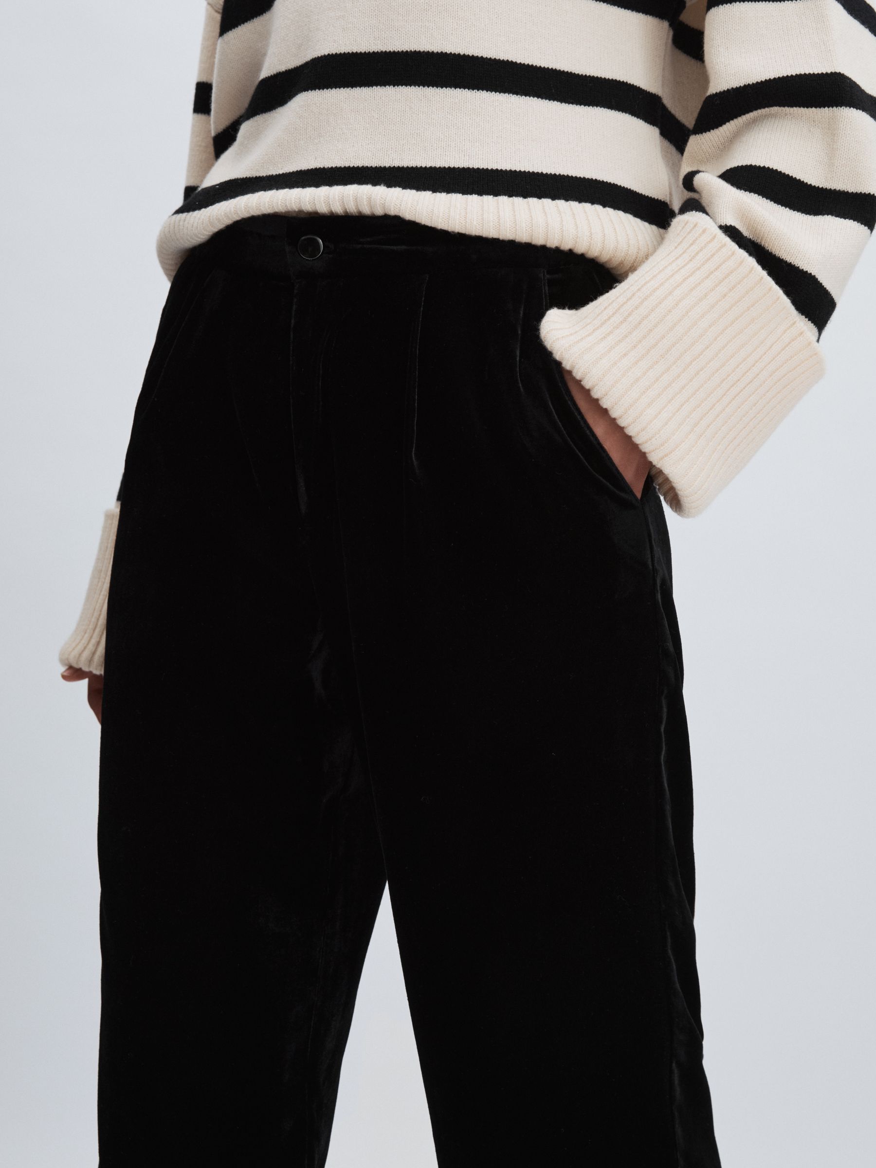 Paige Velvet Wide-Leg Trousers in Black