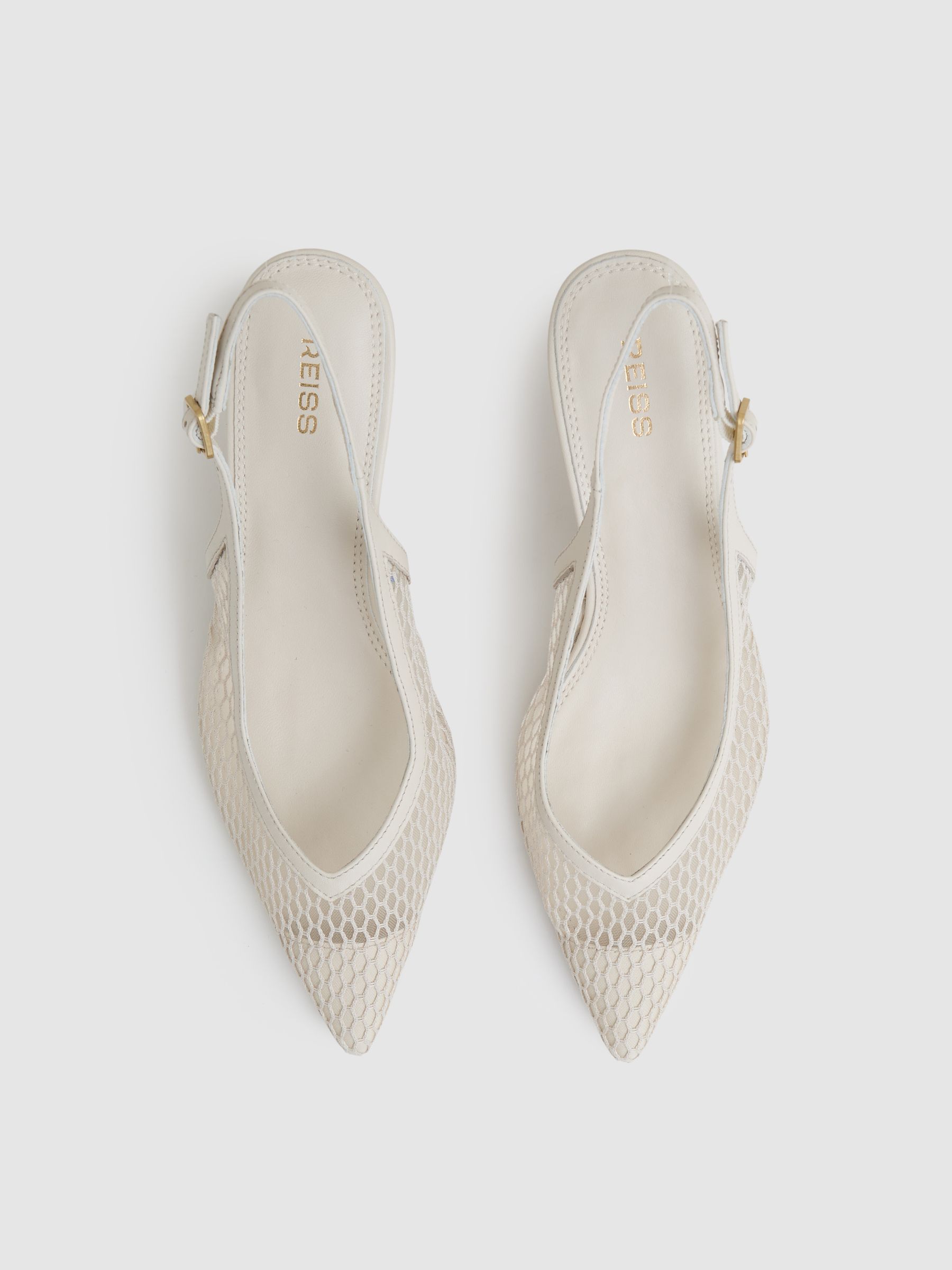 Mesh Slingback Heels in White