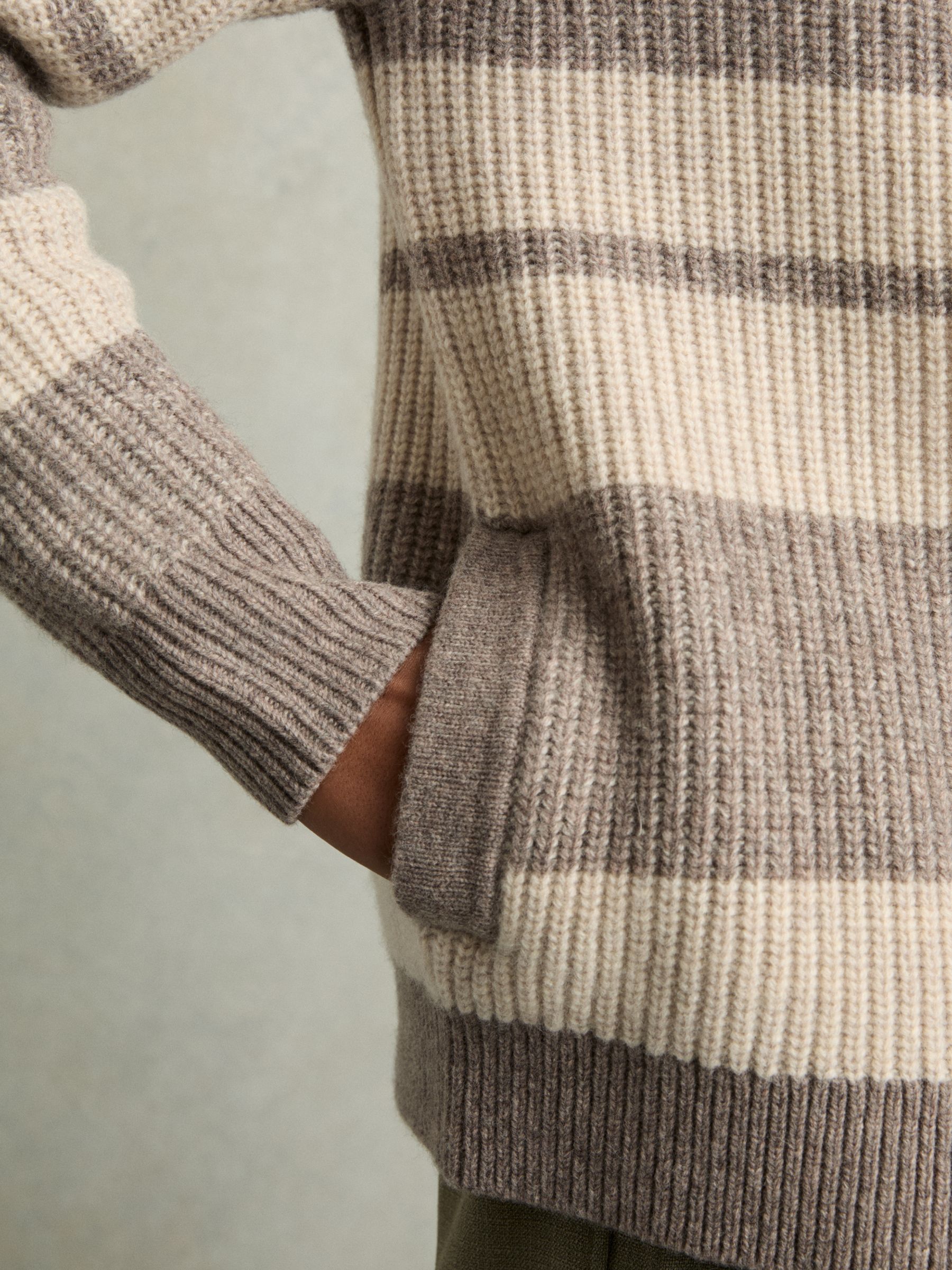 Wool Stripe Zip-Through Cardigan in Neutral/Brown