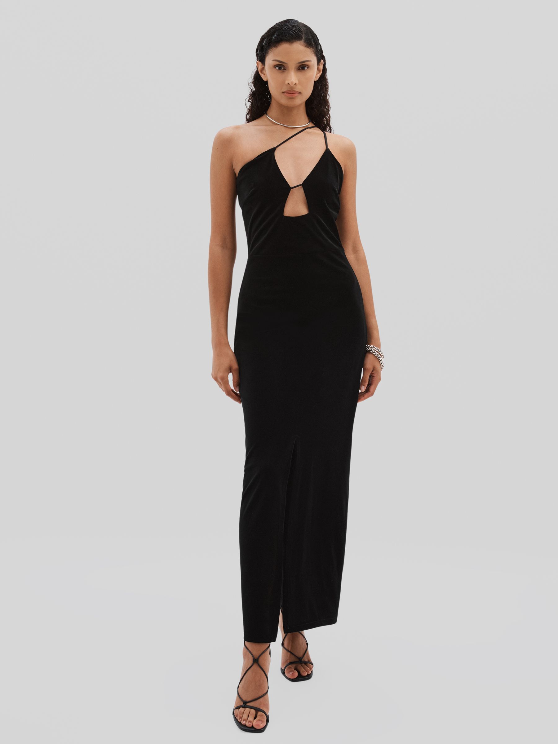 Undress Code Plunge-Neck Velvet Maxi Dress in Black
