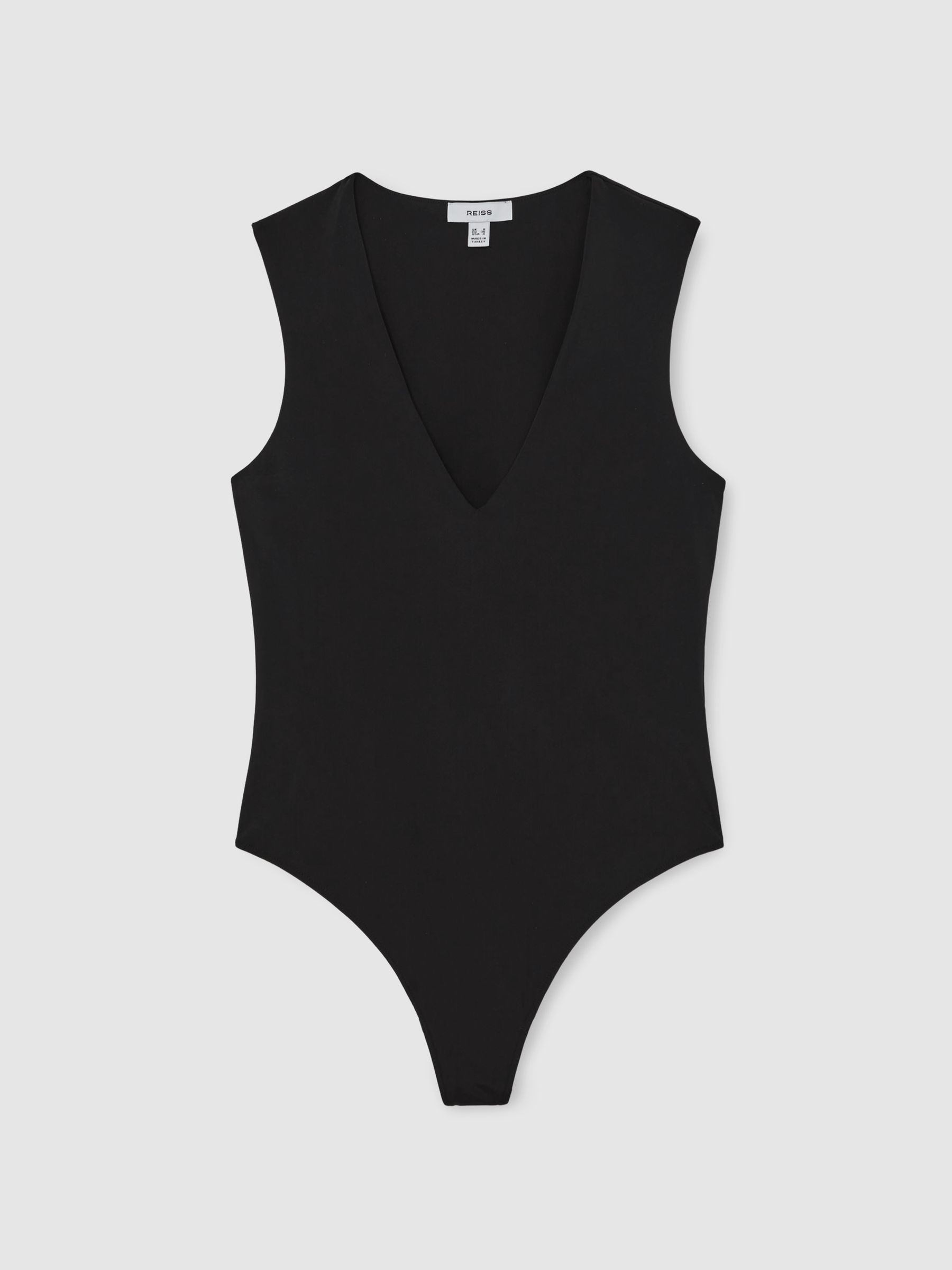 V-Neck Sleeveless Bodysuit in Black