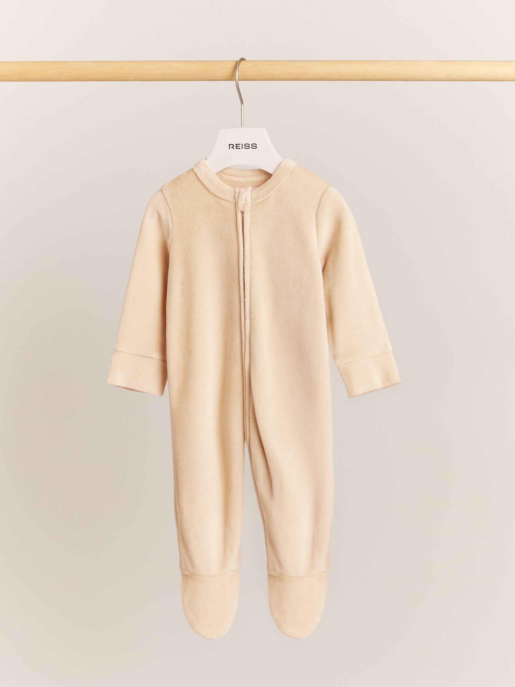 Cotton-Blend Velour Sleepsuit in Neutral