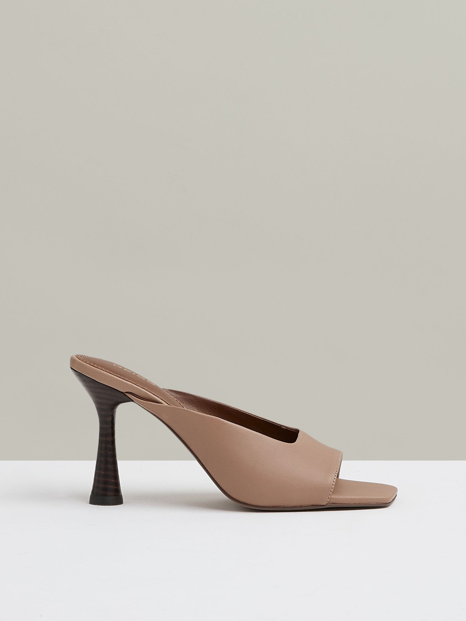 Leather Heeled Mules in Blush