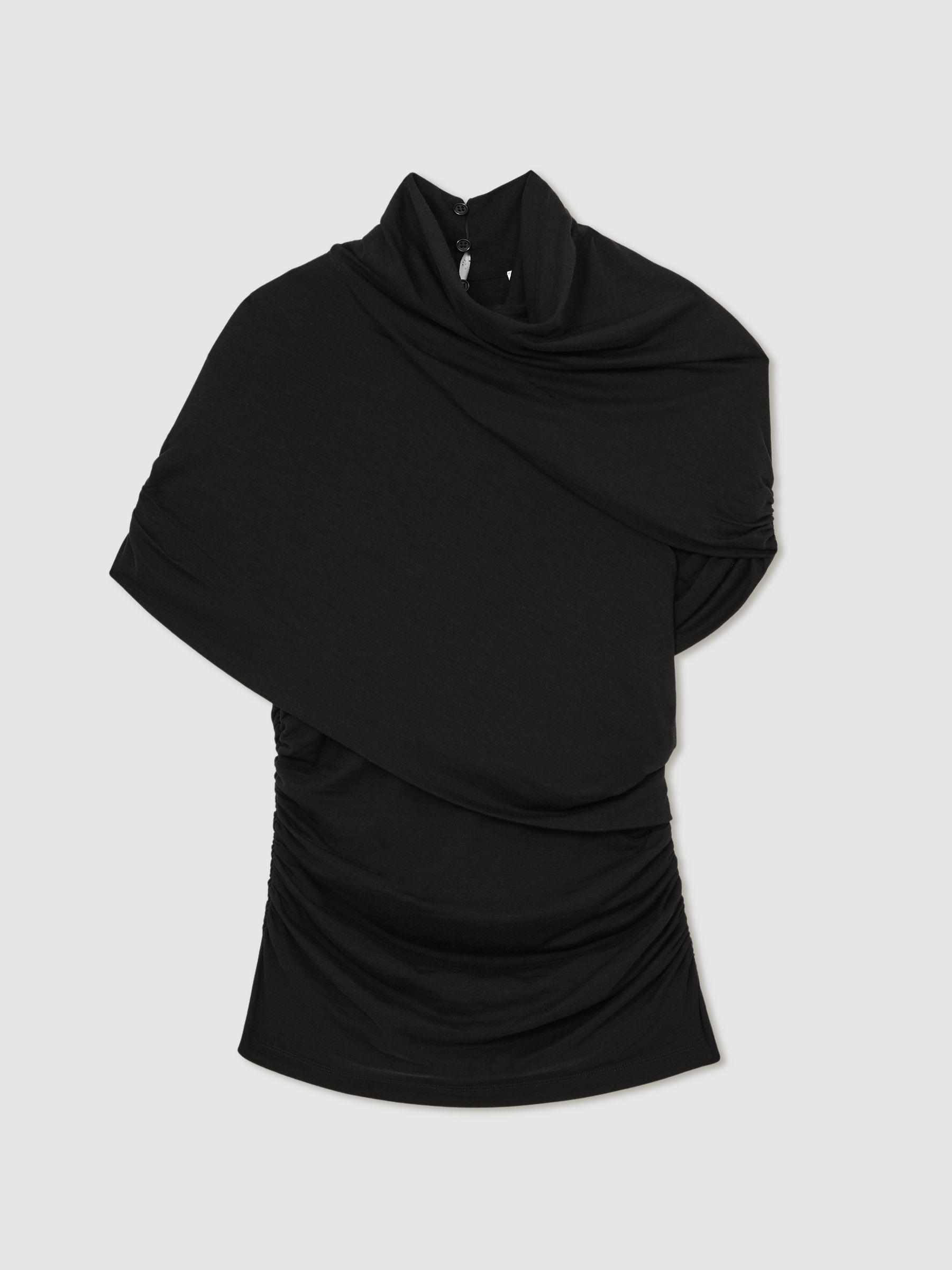 Stretch Lyocell Draped Top in Black