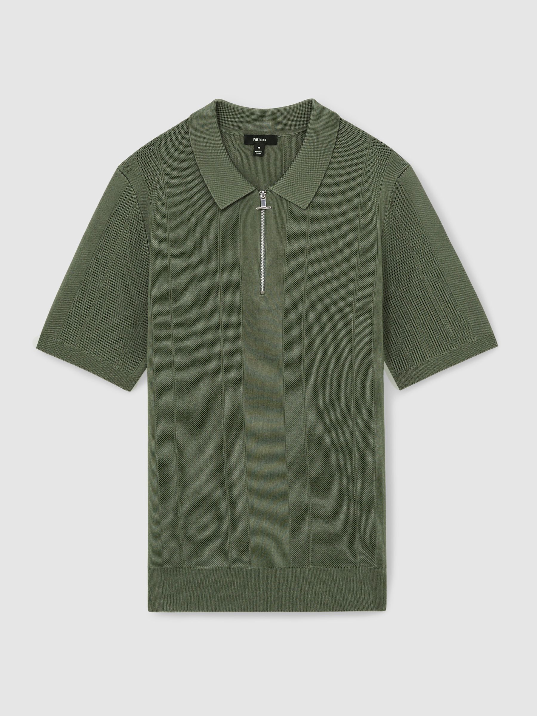 Half-Zip Textured-Knit Polo Shirt in Herb Green