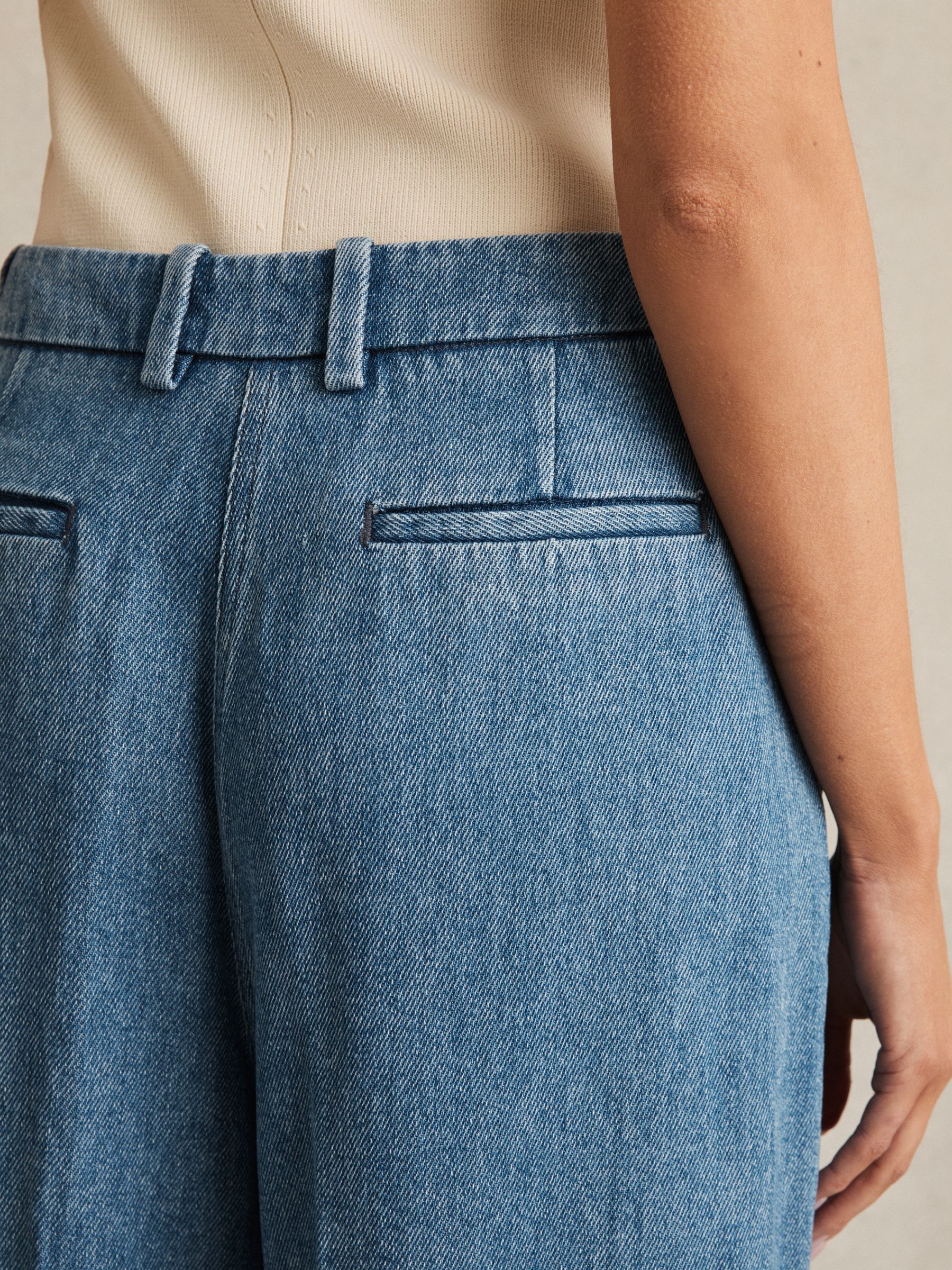 Denim-Look Wide-Leg Trousers in Mid Blue